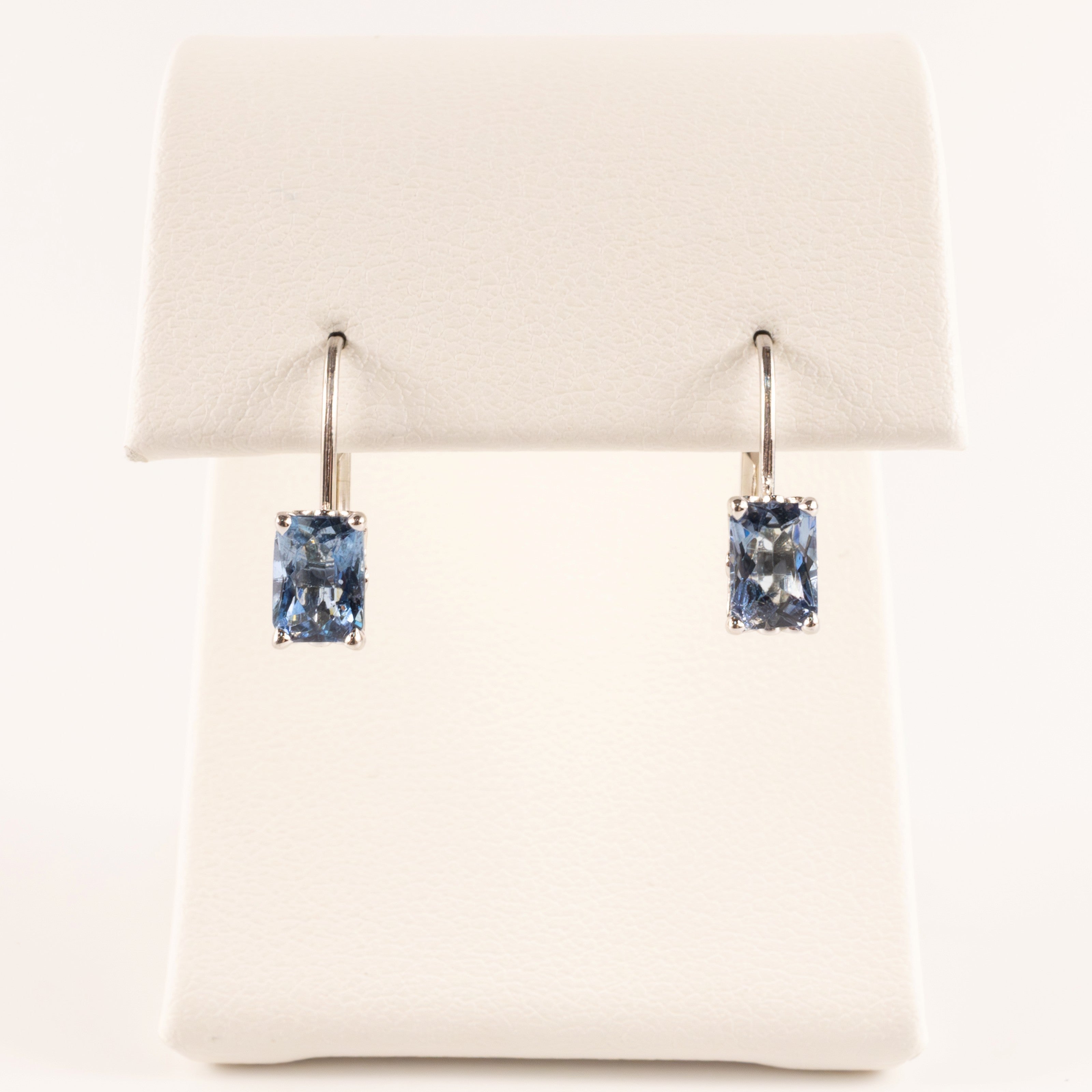 14KWG Aquamarine Radiant Cut Lever Back Earrings