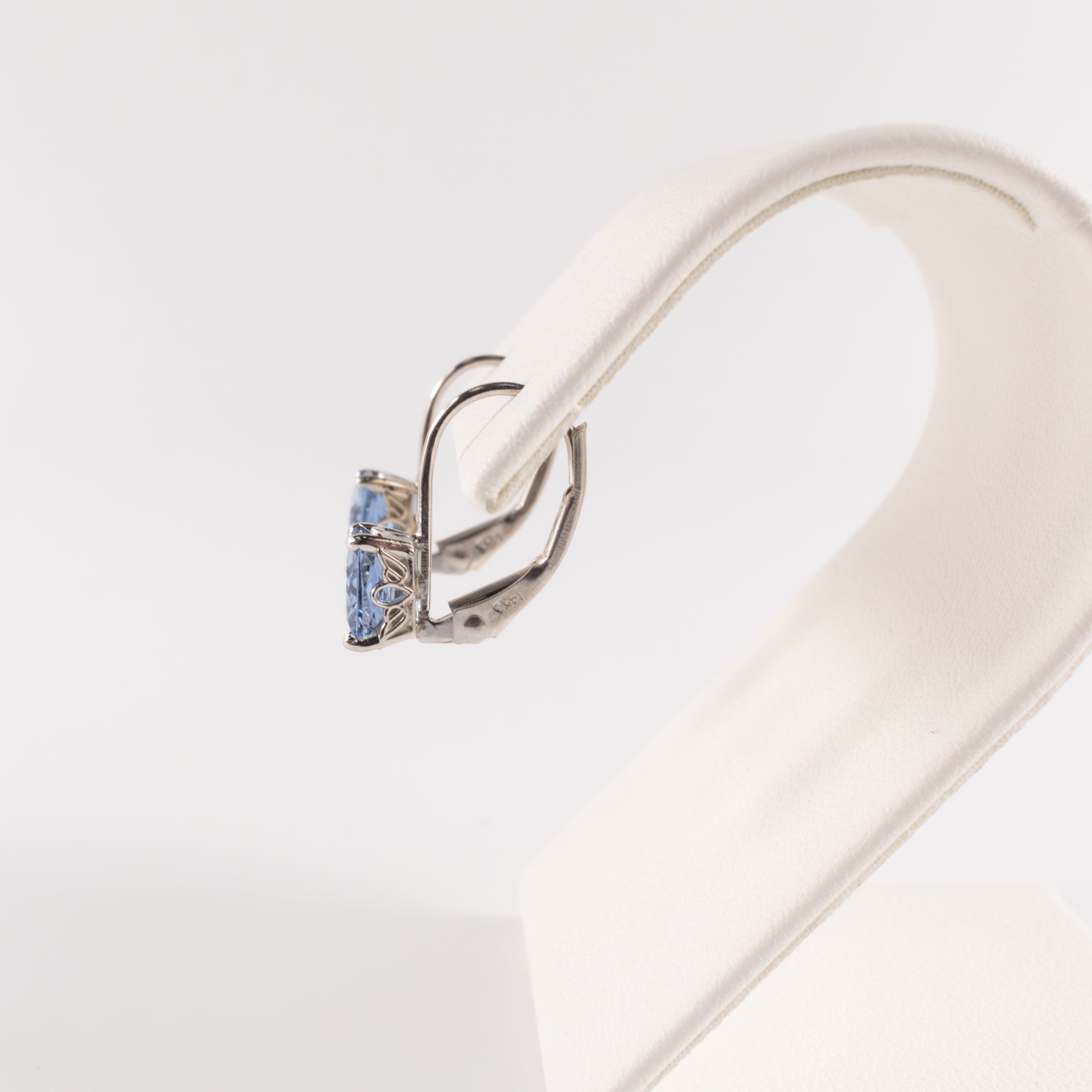 14KWG Aquamarine Radiant Cut Lever Back Earrings