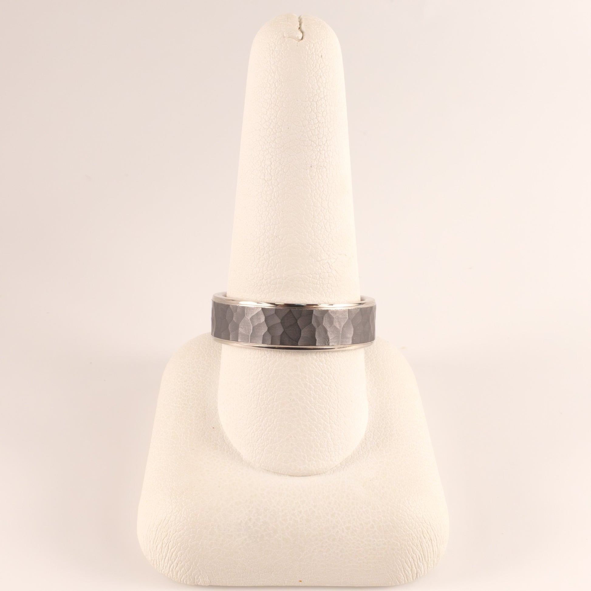 Tantalum & 14KWG Satin Hammer Mens Ring