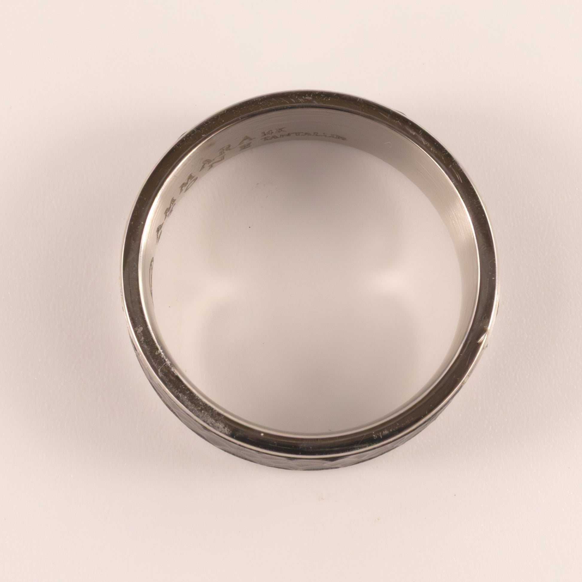 Tantalum & 14KWG Satin Hammer Mens Ring