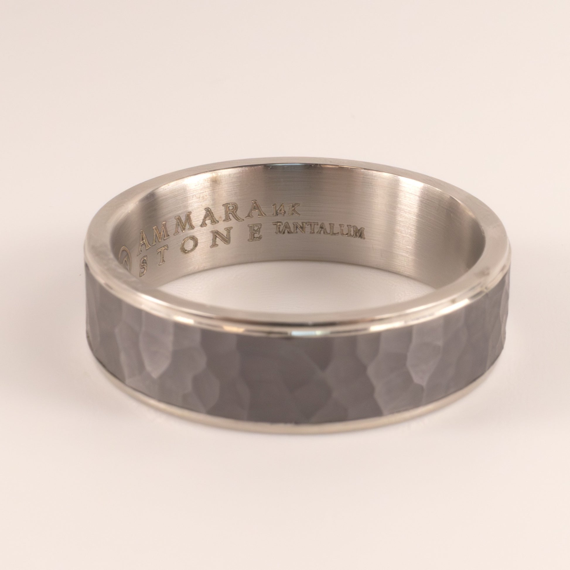 Tantalum & 14KWG Satin Hammer Mens Ring