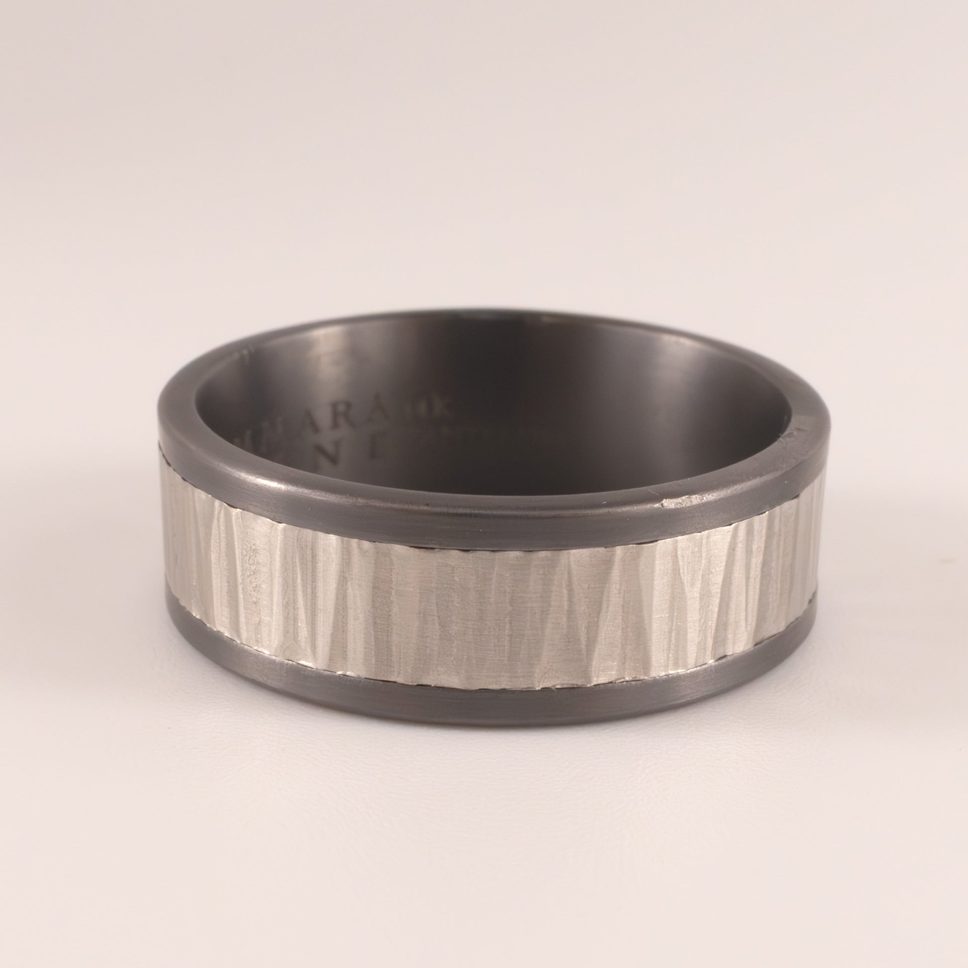 Tantalum & 14KWG Vertical Hammer Mens Ring