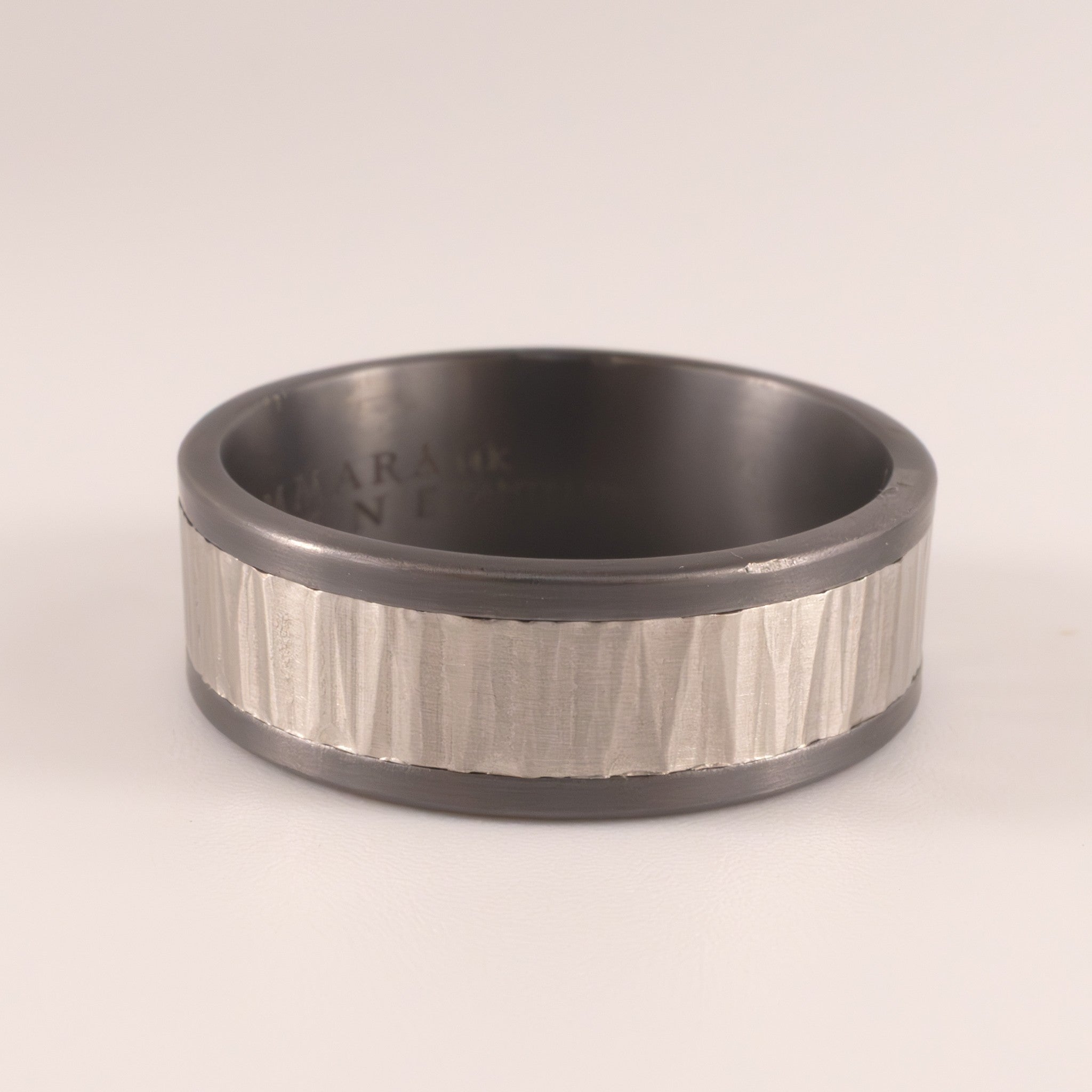 Tantalum & 14KWG Vertical Hammer Mens Ring