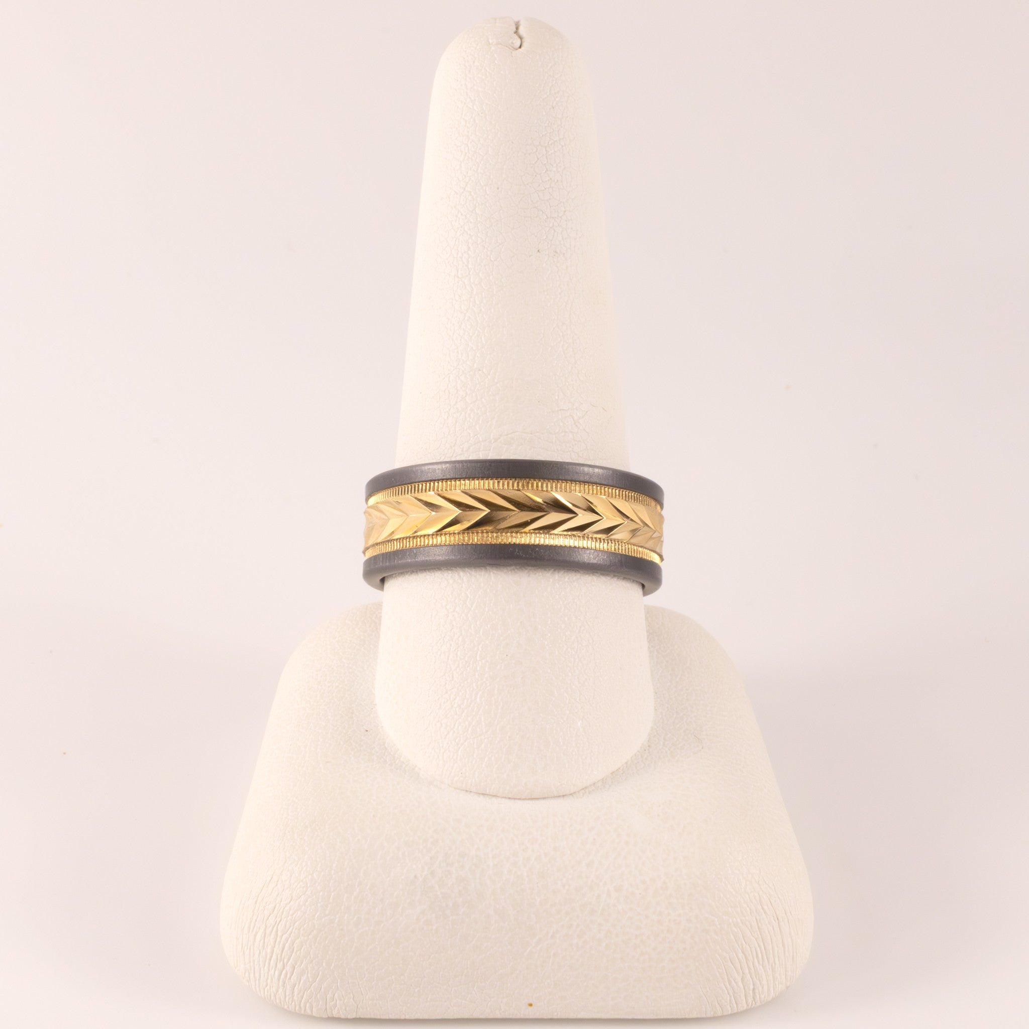 Tantalum & 14KYG Straight Edge Chevron Center Mens Ring