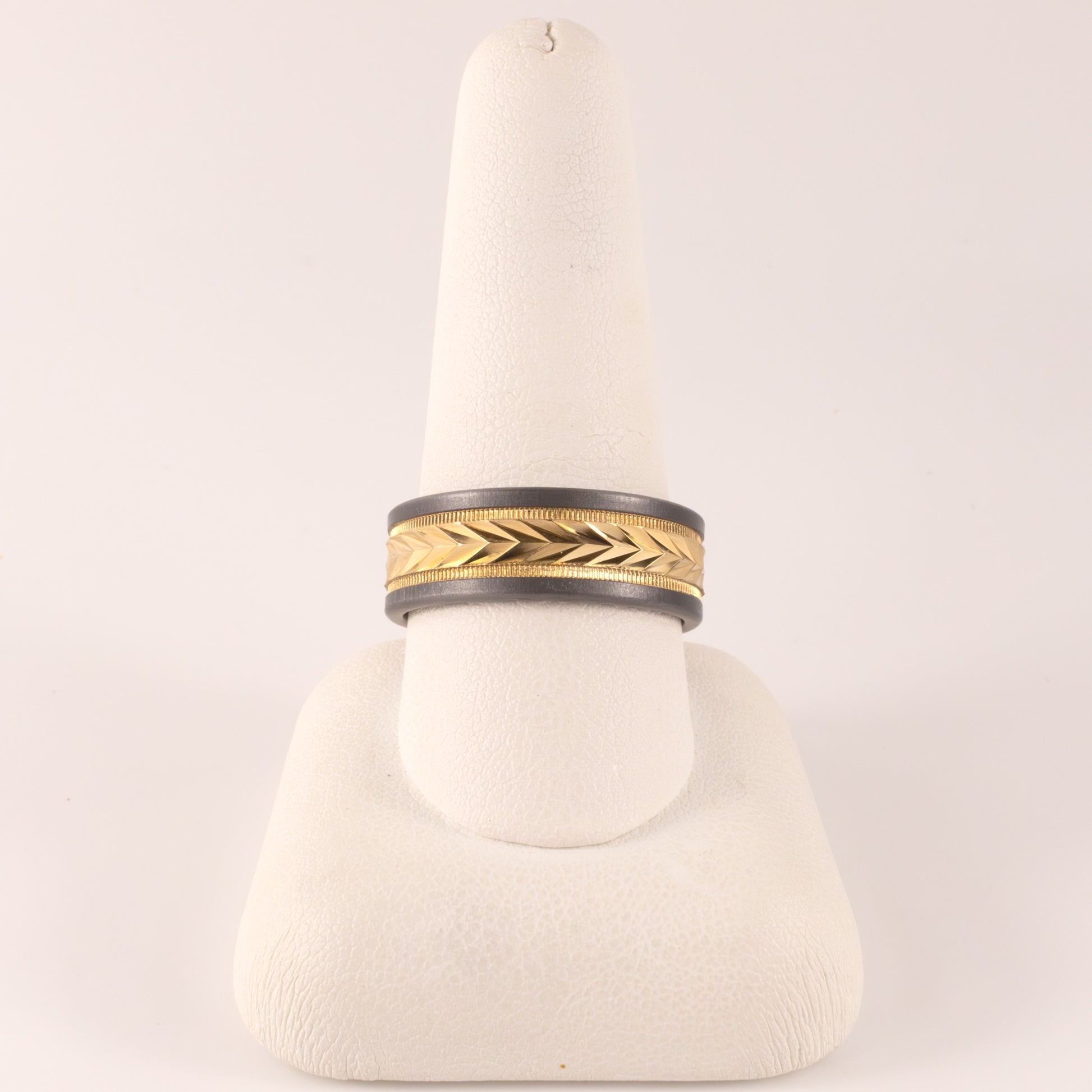 Tantalum & 14KYG Straight Edge Chevron Center Mens Ring