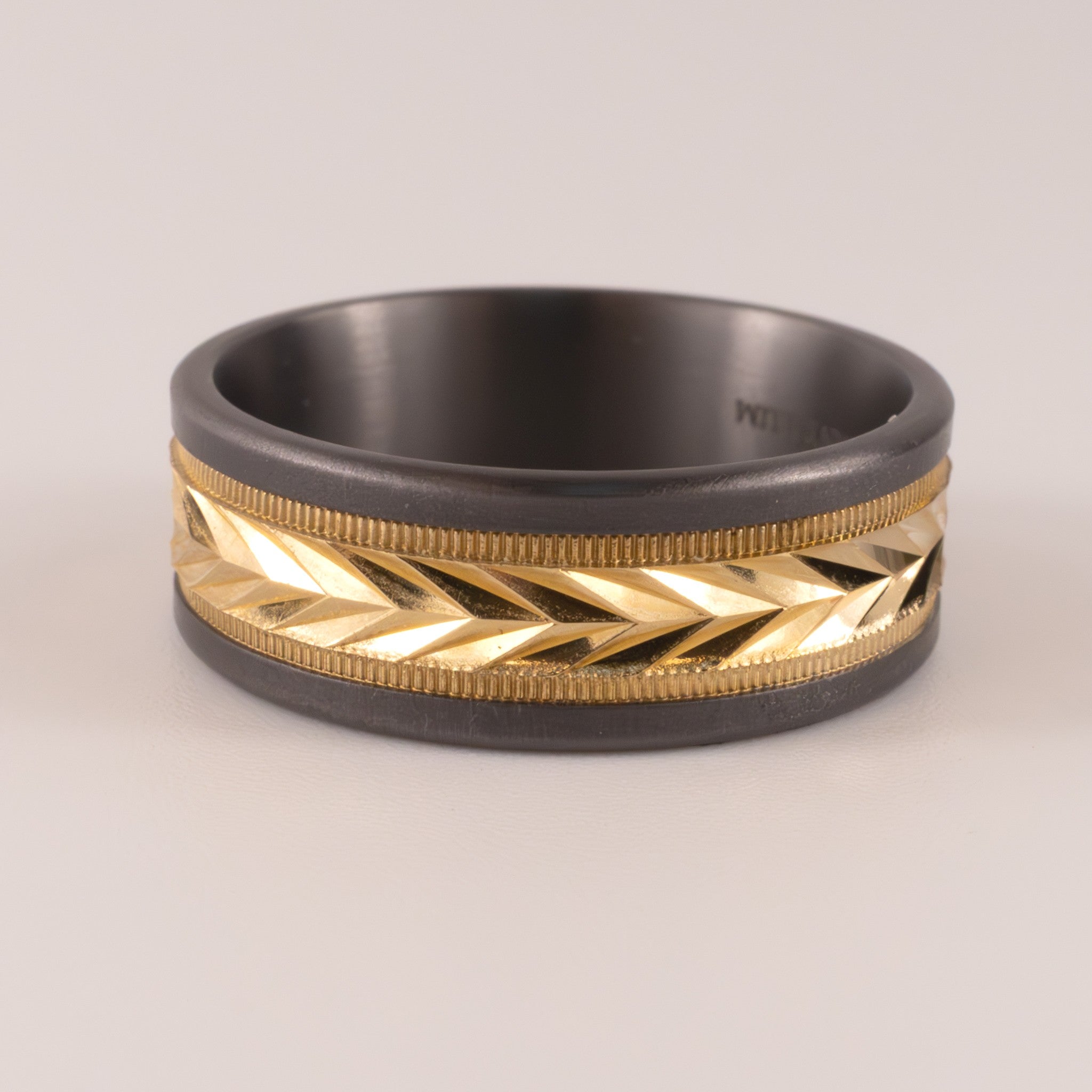 Tantalum & 14KYG Straight Edge Chevron Center Mens Ring