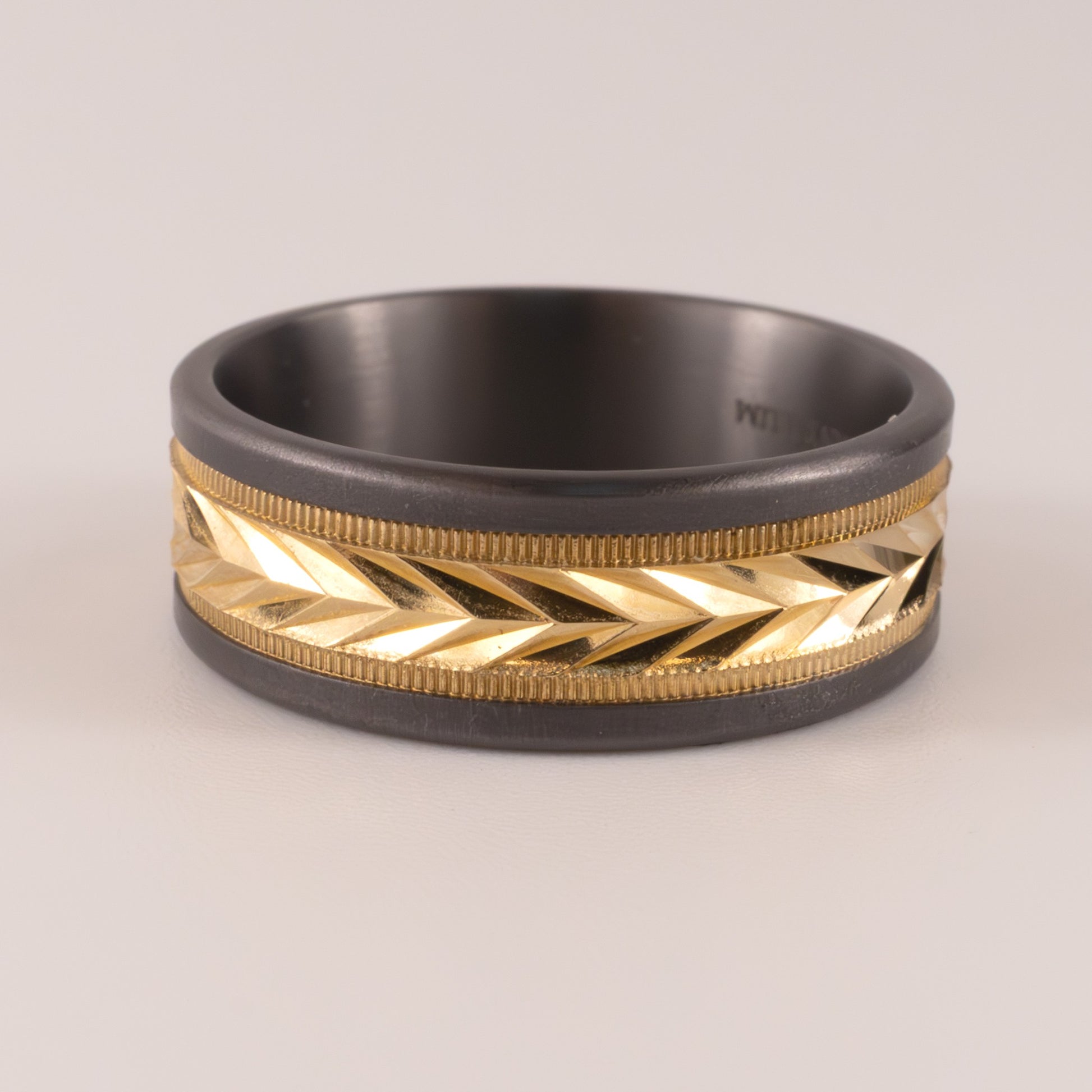 Tantalum & 14KYG Straight Edge Chevron Center Mens Ring