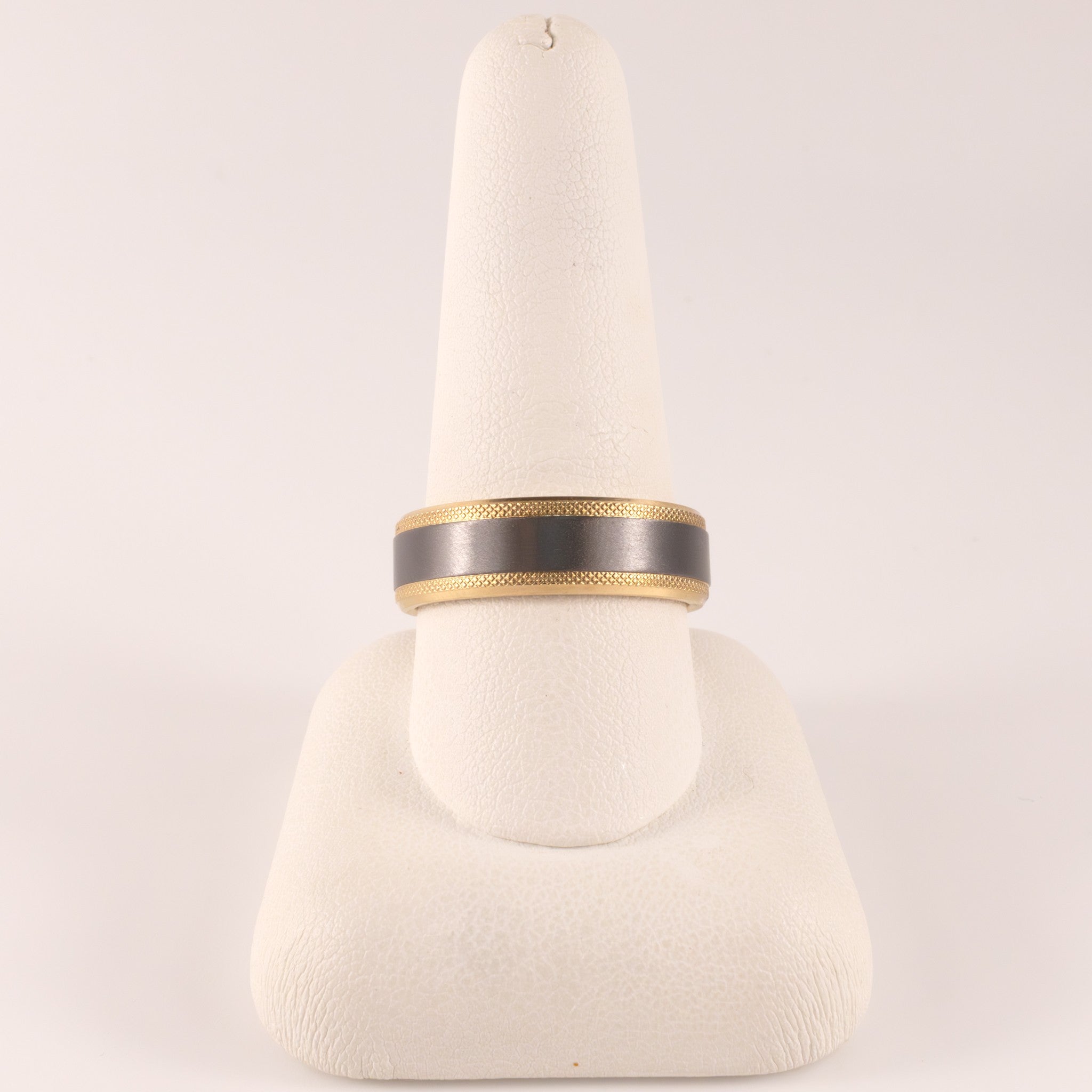 Tantalum & 14KYG Knurled Edge Satin Center Mens Ring