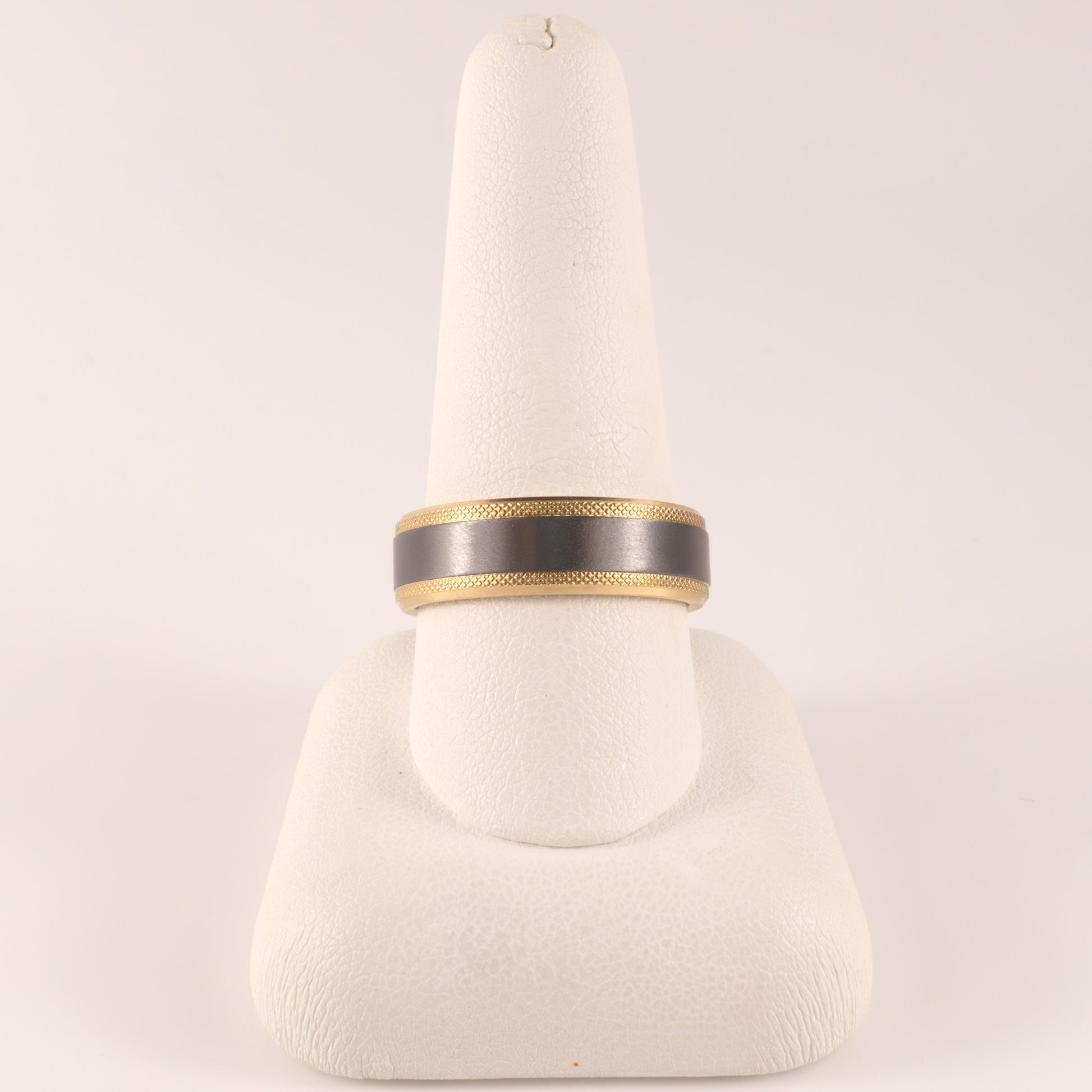 Tantalum & 14KYG Knurled Edge Satin Center Mens Ring