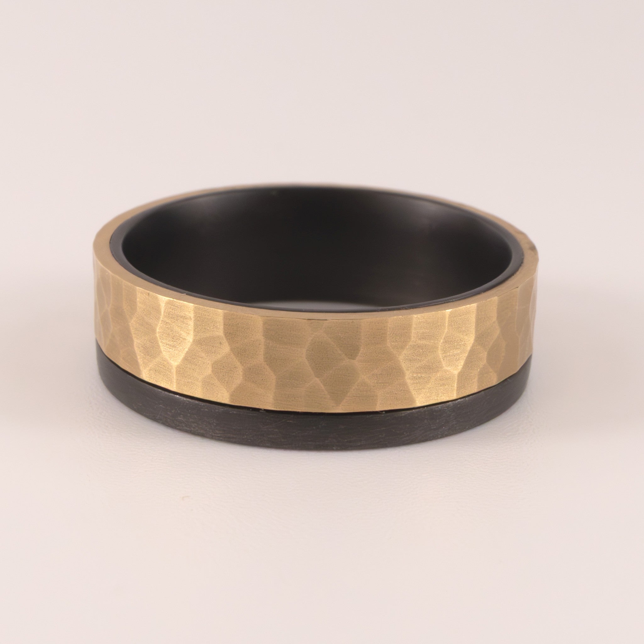 Tantalum & 14KYG Straight Edge Hammered Mens Ring