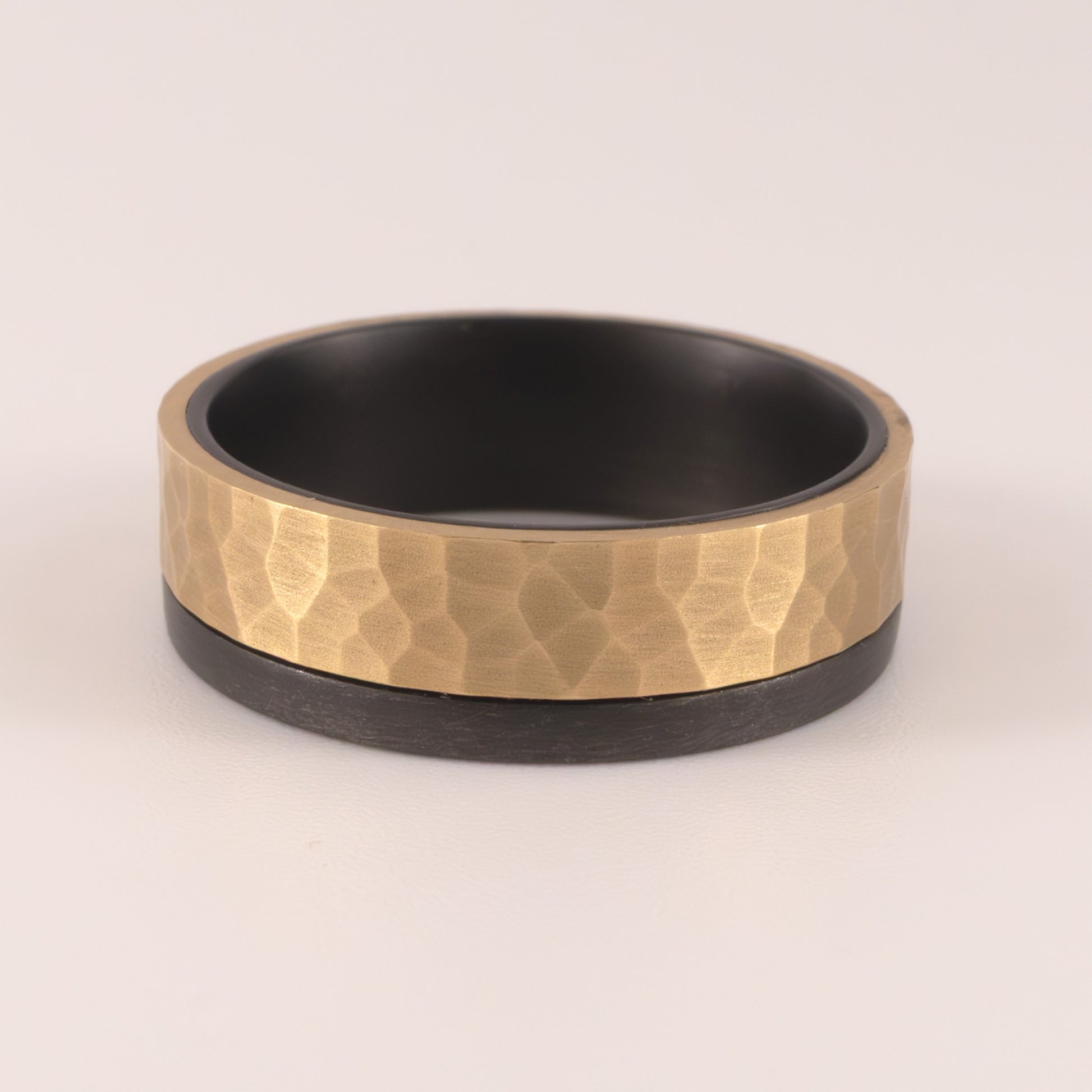 Tantalum & 14KYG Straight Edge Hammered Mens Ring