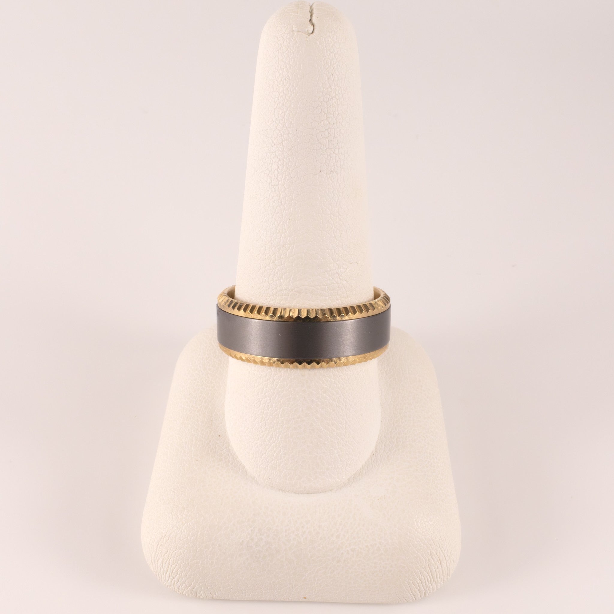 Tantalum & 14KYG Fluted Edge Satin Center Mens Ring