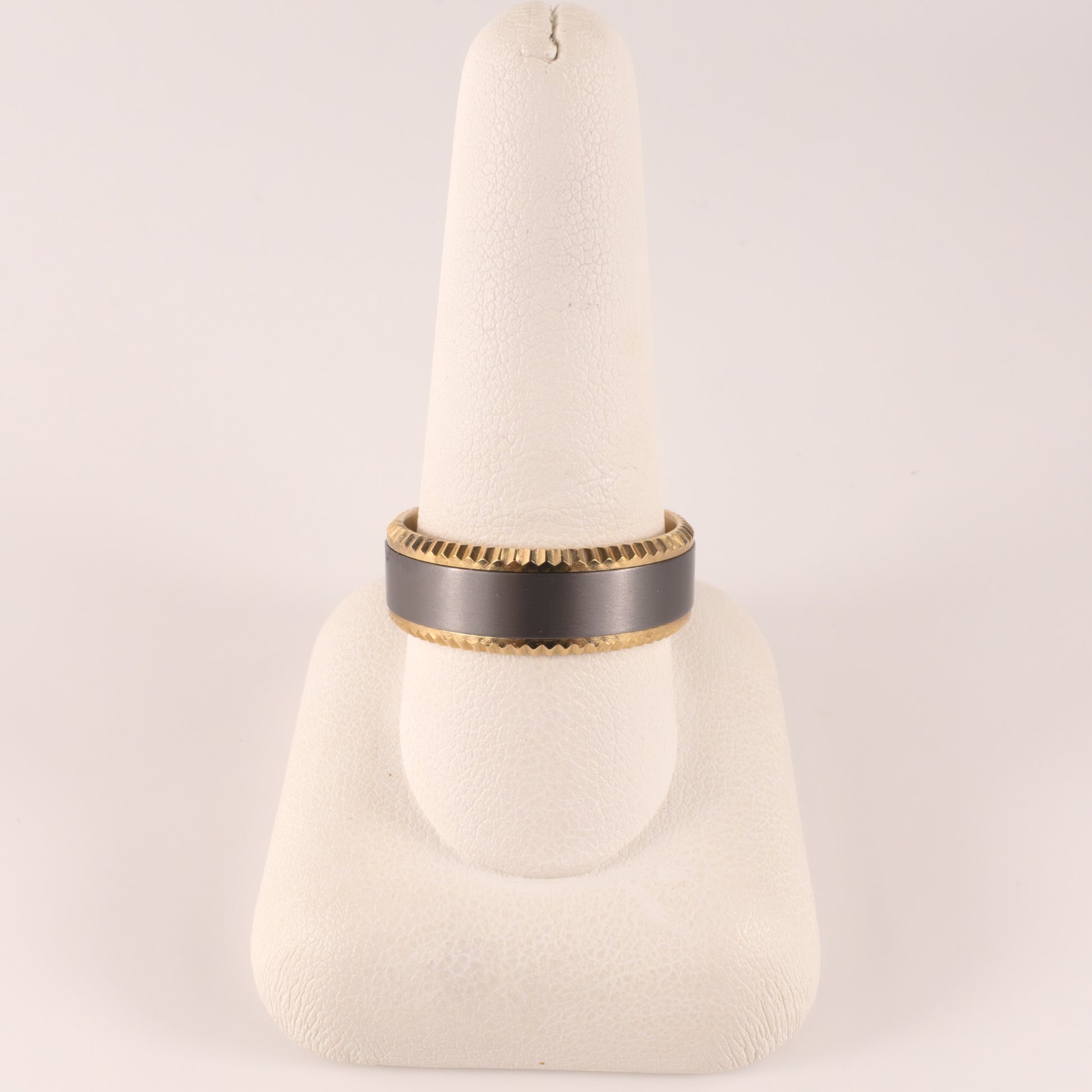 Tantalum & 14KYG Fluted Edge Satin Center Mens Ring