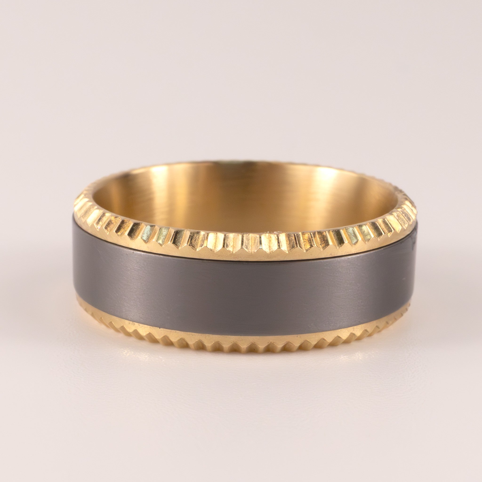Tantalum & 14KYG Fluted Edge Satin Center Mens Ring