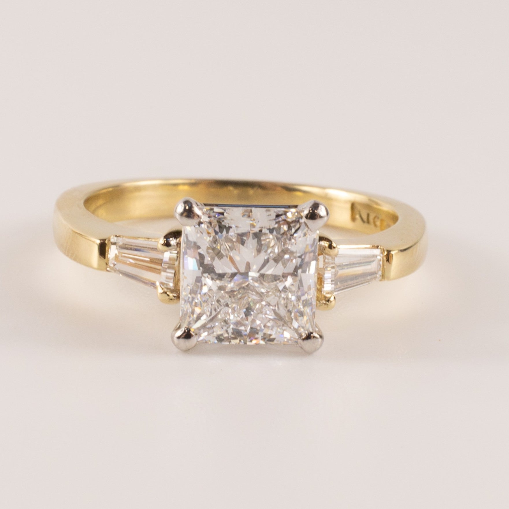 14KYG Lab Grown Diamond 2.01ct Princess Cut Three Stone Engagement Ring