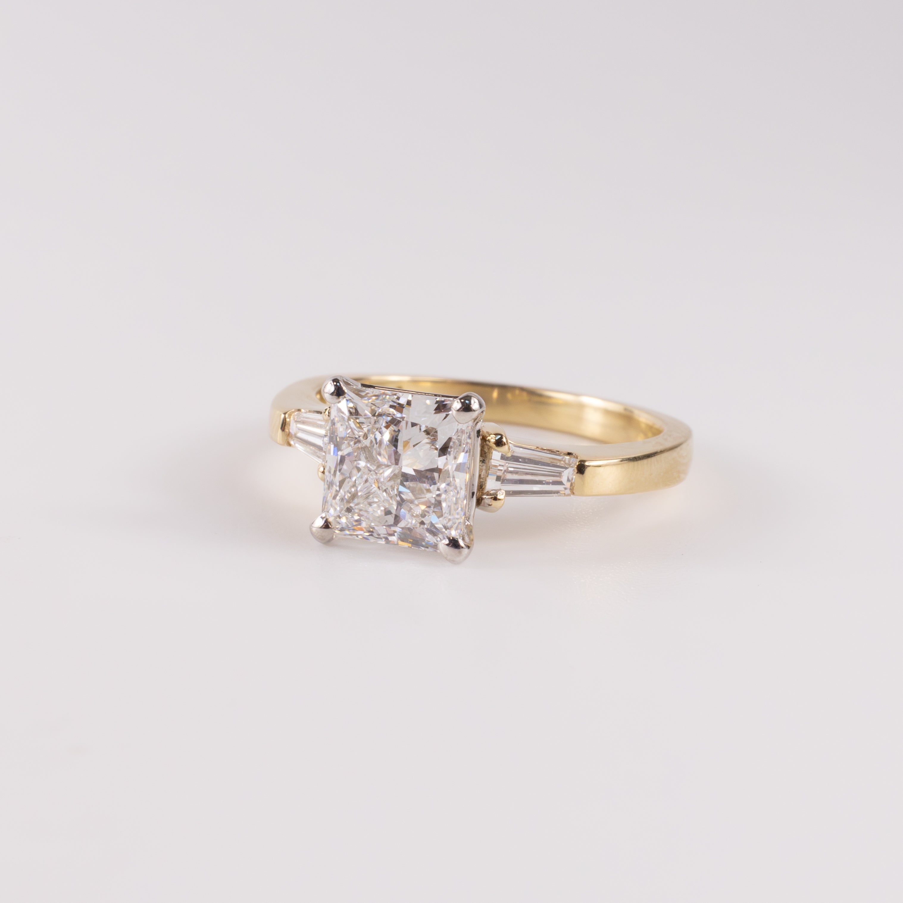 14KYG Lab Grown Diamond 2.01ct Princess Cut Three Stone Engagement Ring