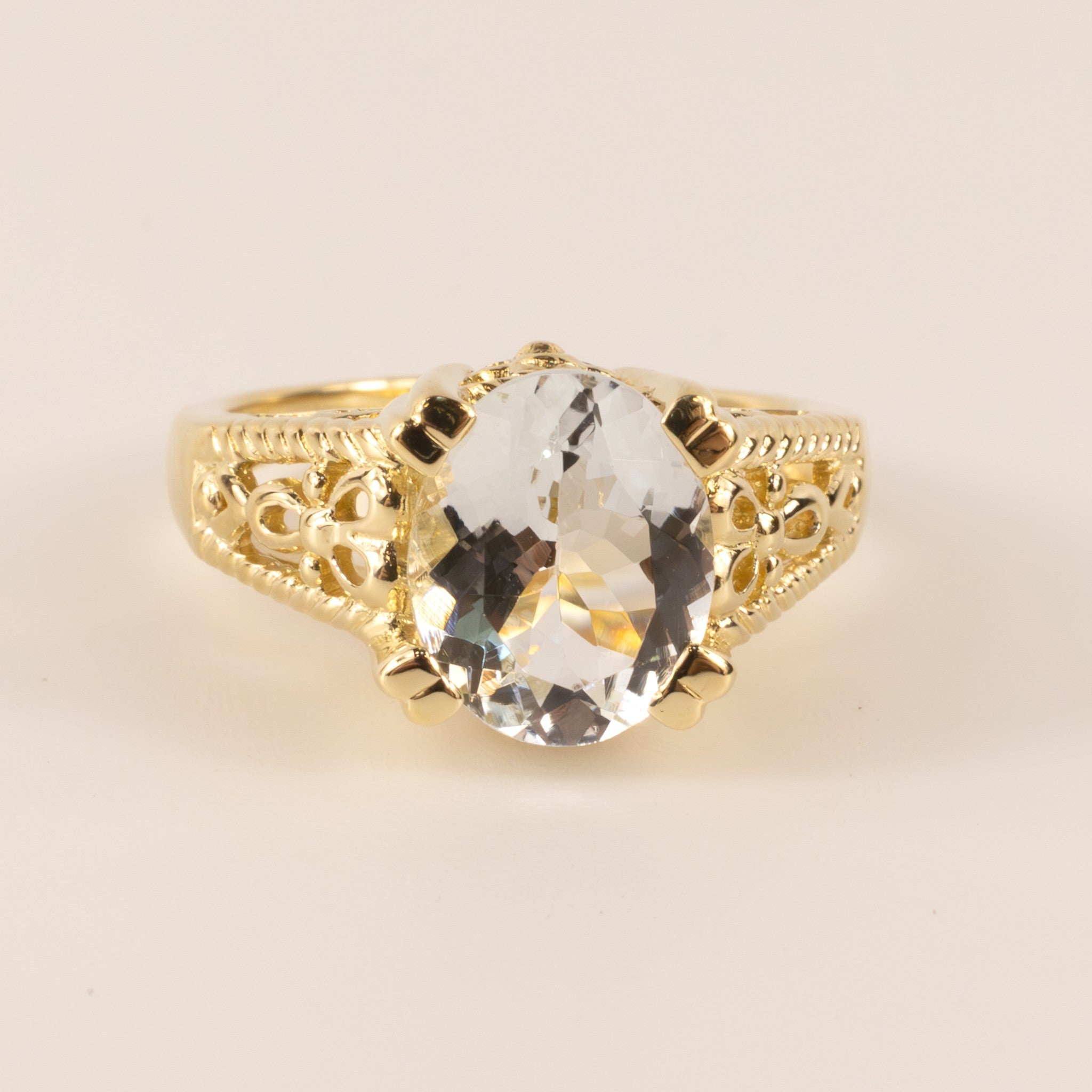 14KYG Aquamarine Oval Filigree Ring