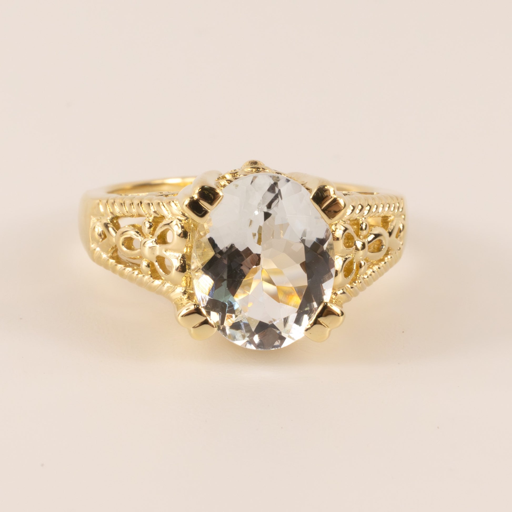14KYG Aquamarine Oval Filigree Ring