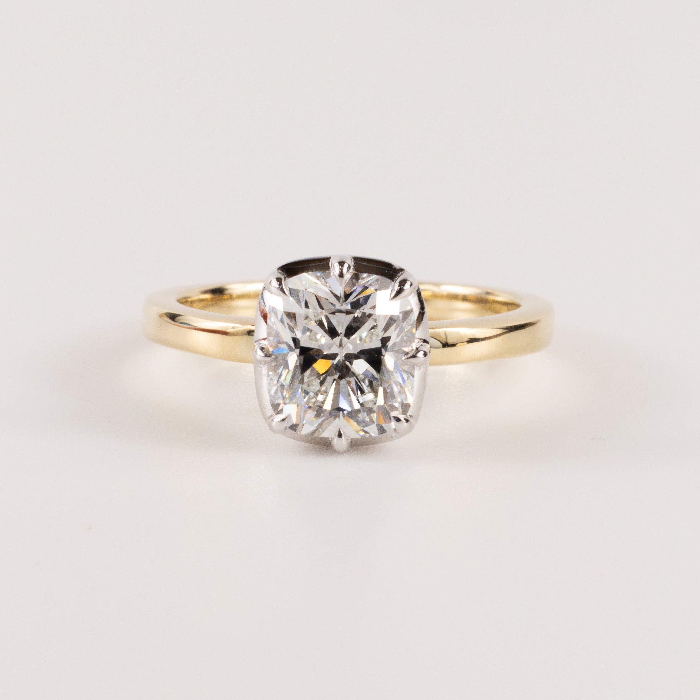 14K Two-Tone Diamond 1.71ct Cushion Cut Solitaire Marks Custom Engagement Ring