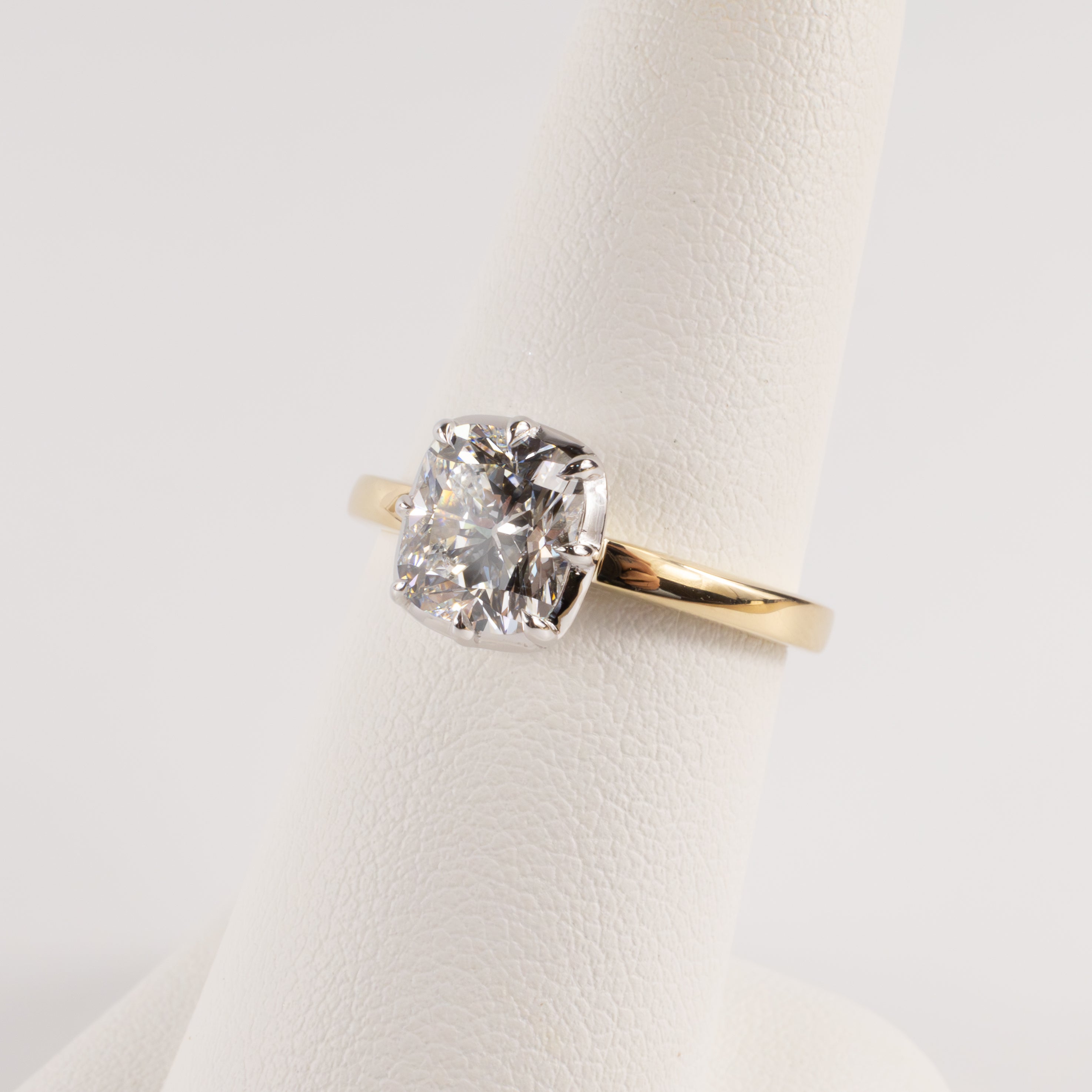 14K Two-Tone Diamond 1.71ct Cushion Cut Solitaire Marks Custom Engagement Ring