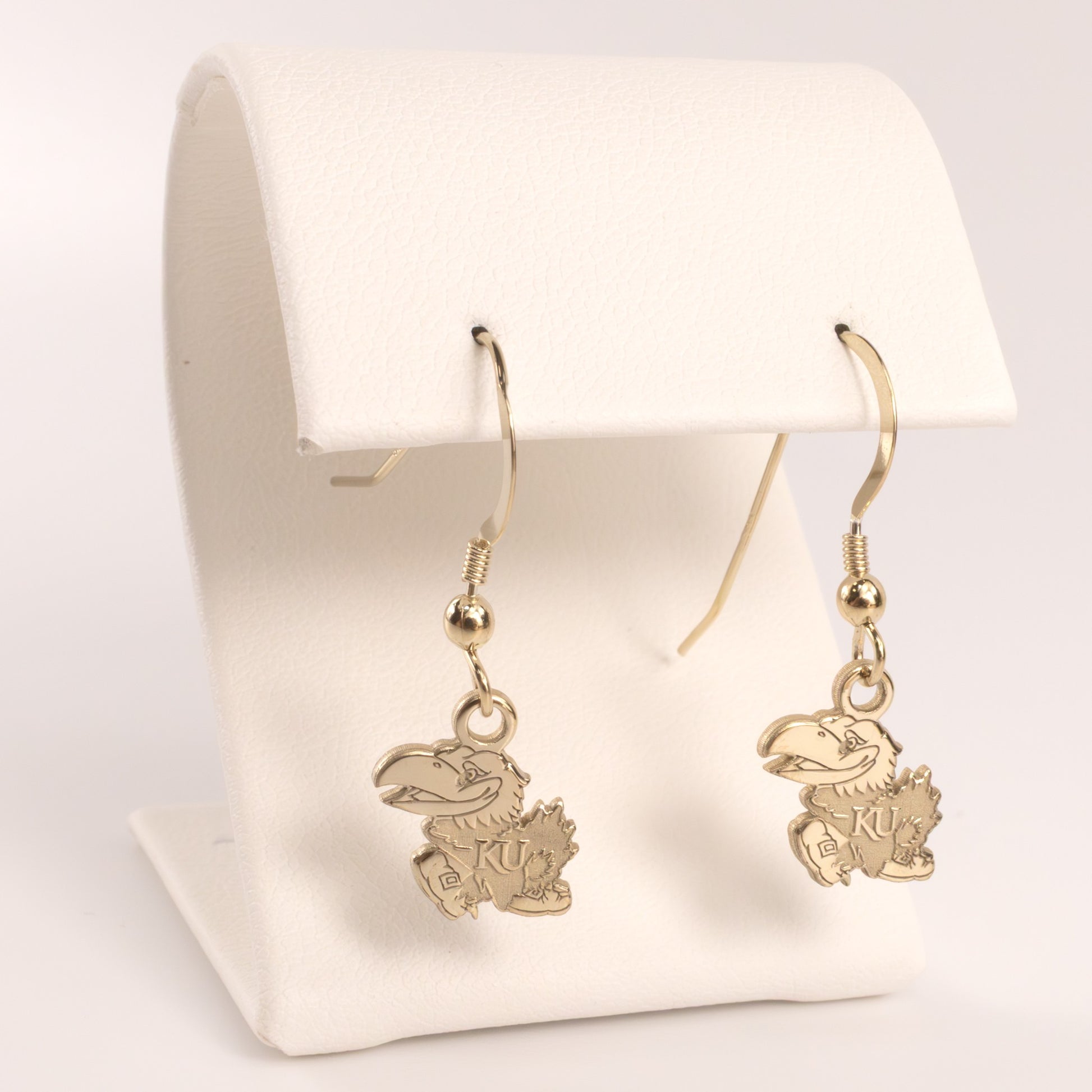 Sterling Silver Gold Plated KU Jayhawk Dangle Earrings