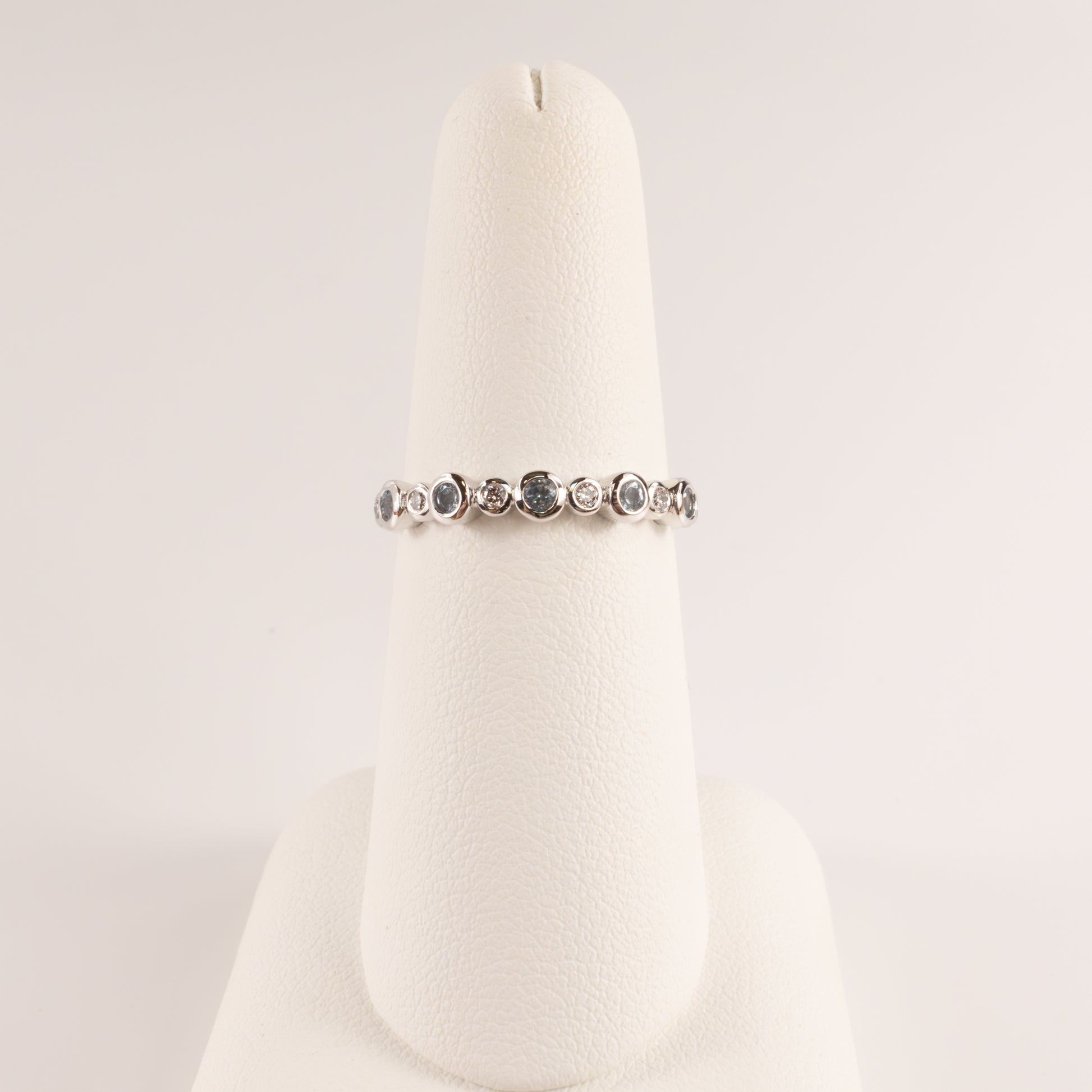 14KWG Aquamarine 0.20cttw and Diamond 0.09cttw Alternating Bezel Set Band