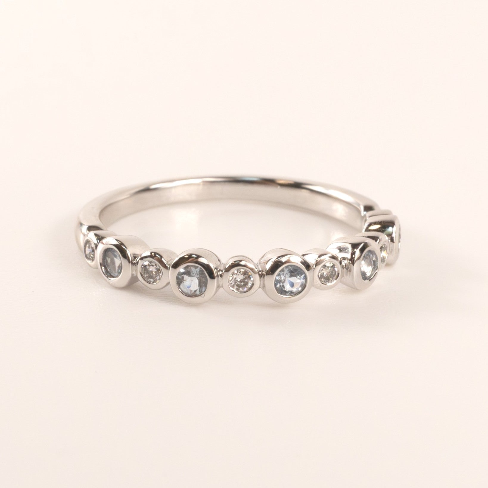 14KWG Aquamarine 0.20cttw and Diamond 0.09cttw Alternating Bezel Set Band