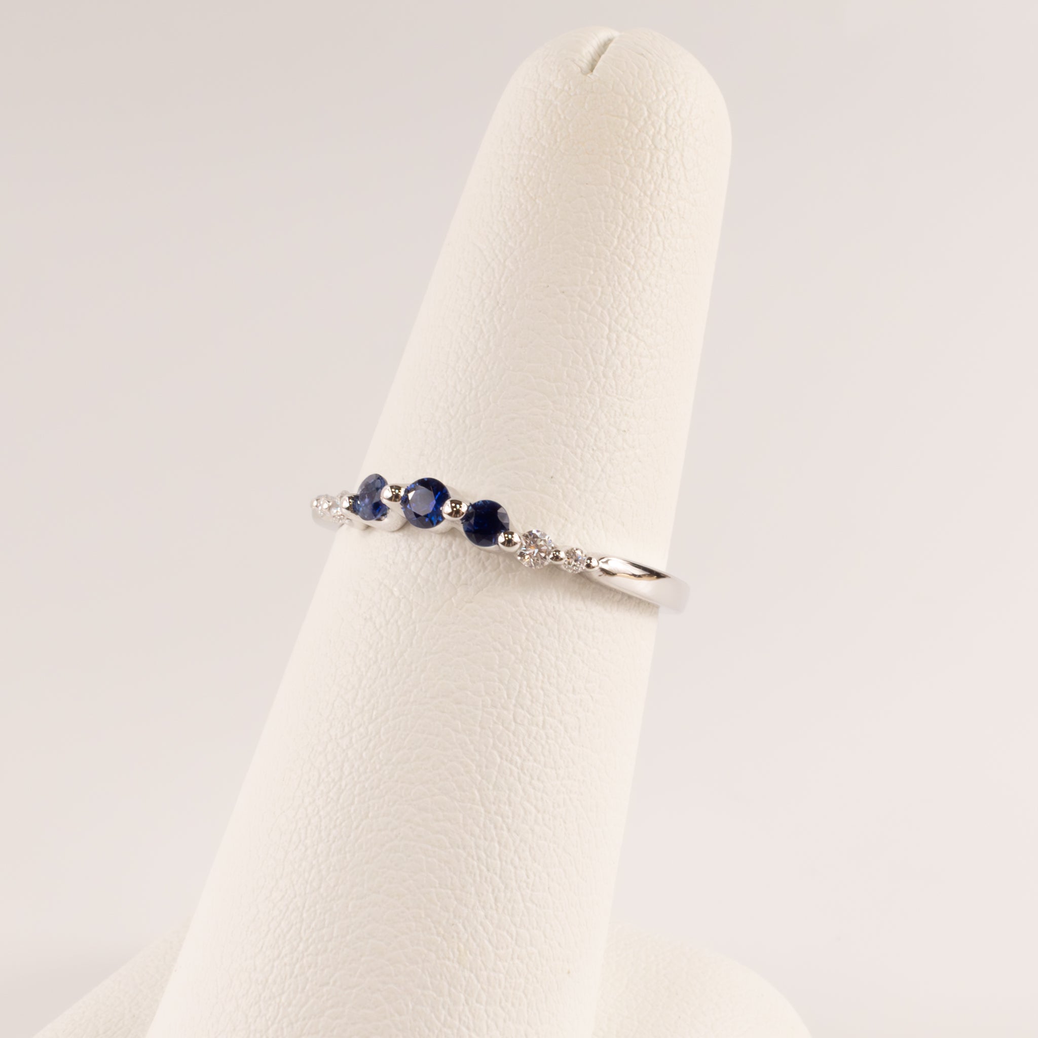 14KWG Blue Sapphire 0.26cttw and Diamond 0.06cttw Contoured Band