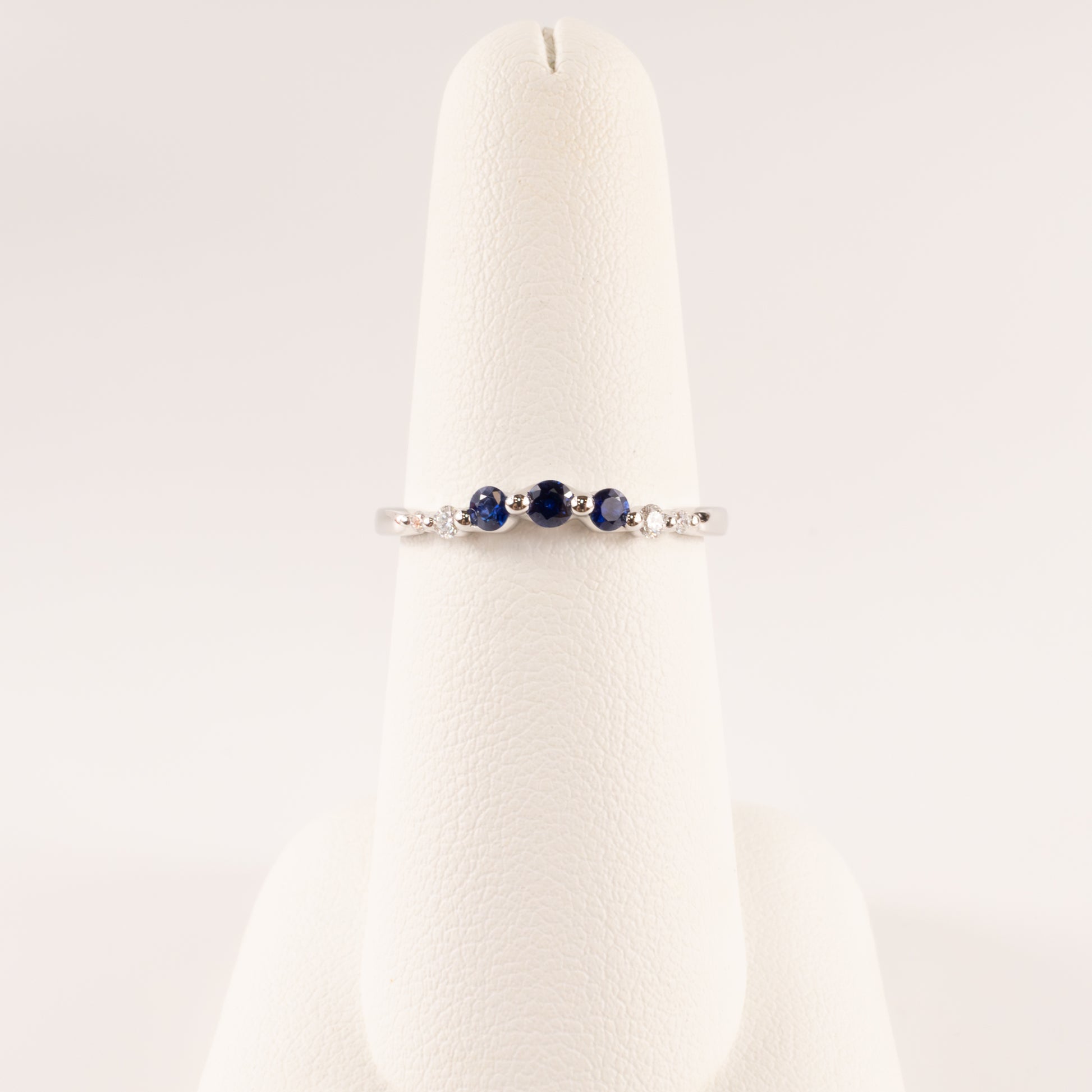 14KWG Blue Sapphire 0.26cttw and Diamond 0.06cttw Contoured Band