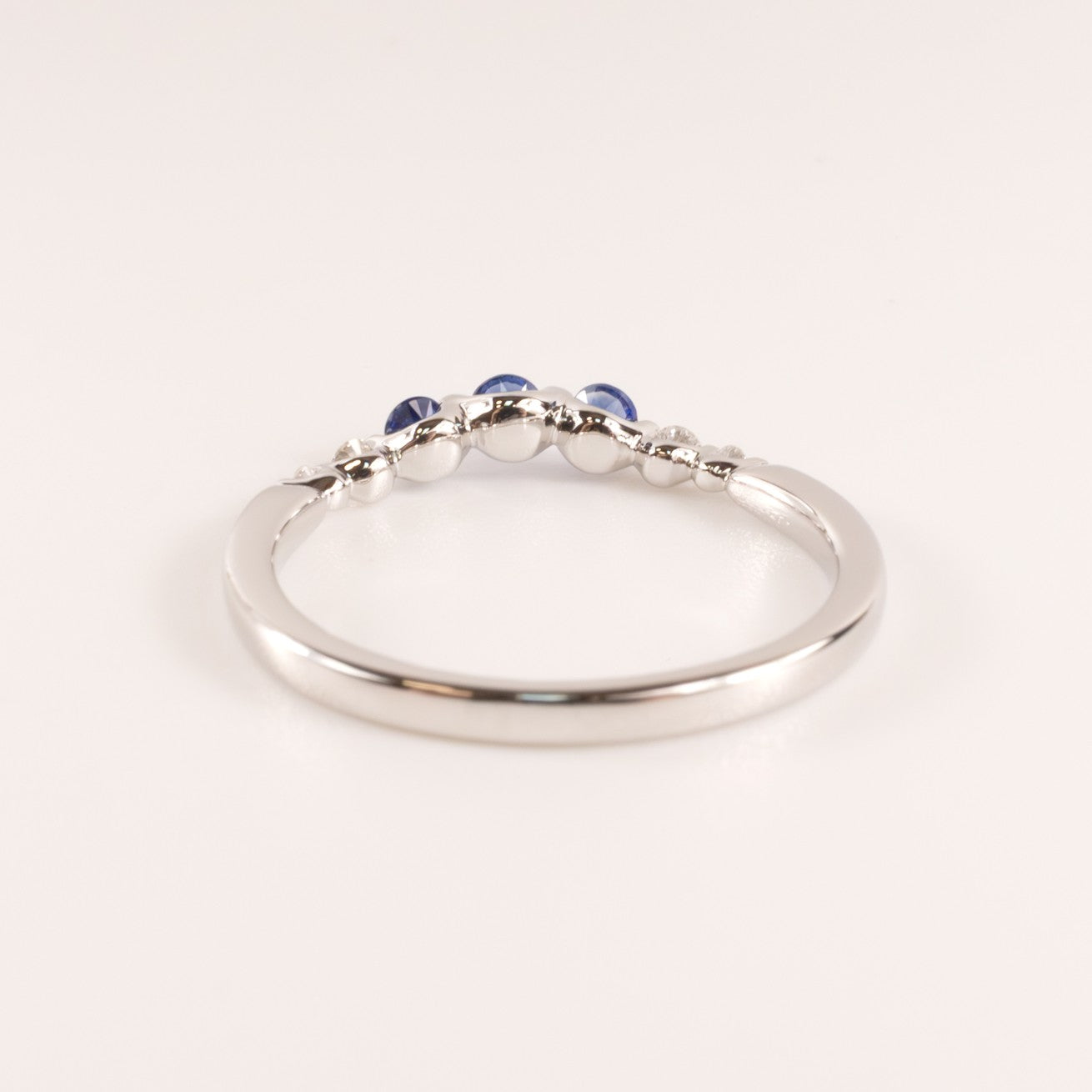14KWG Blue Sapphire 0.26cttw and Diamond 0.06cttw Contoured Band