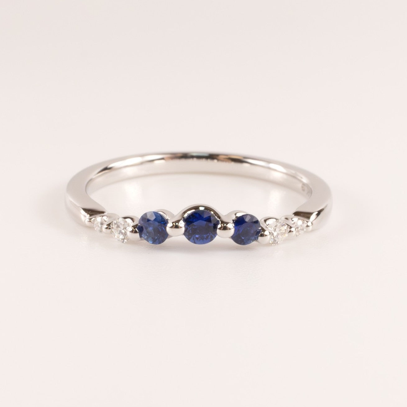 14KWG Blue Sapphire 0.26cttw and Diamond 0.06cttw Contoured Band