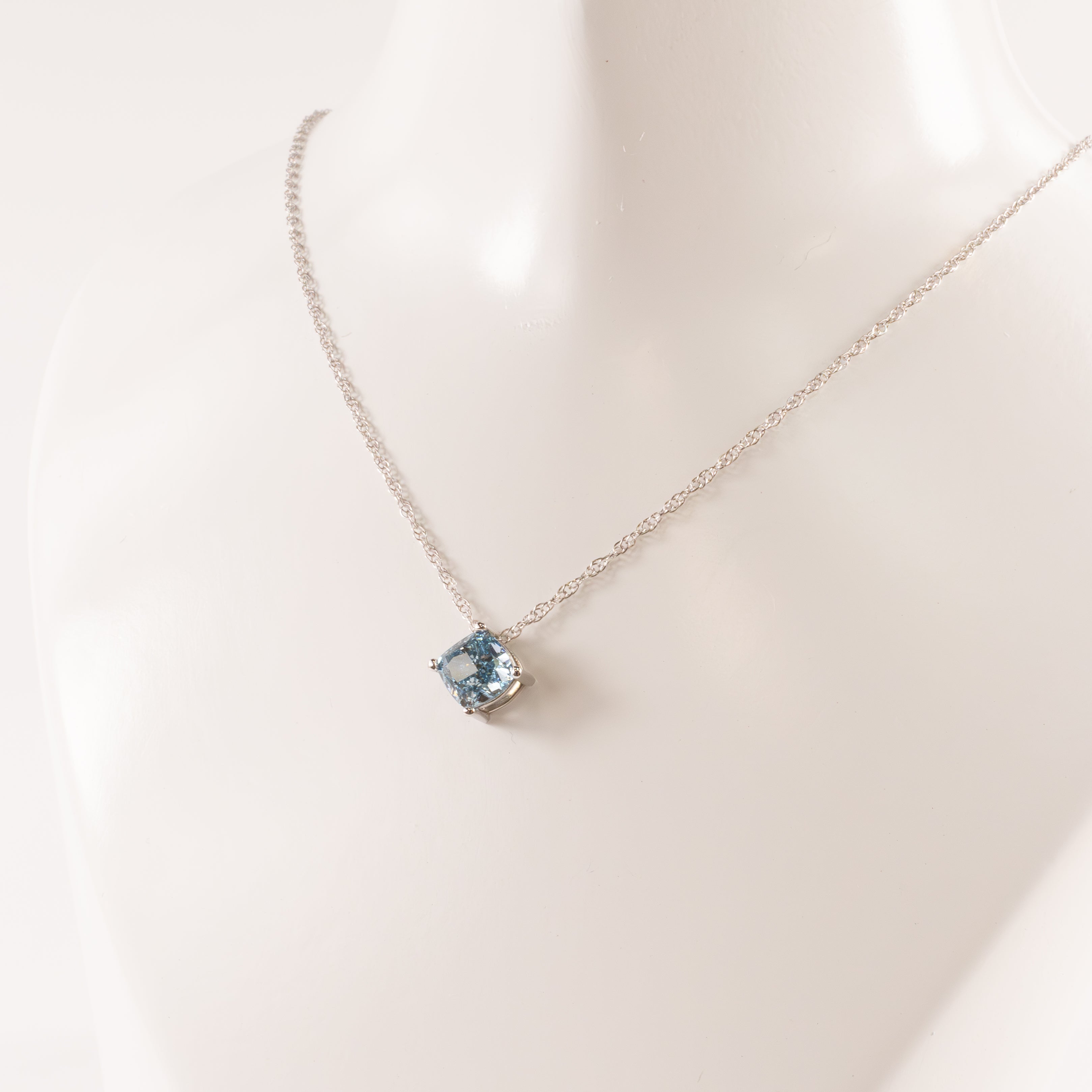 14KWG Lab Grown Cushion Blue Diamond 1.61ct Slide Pendant