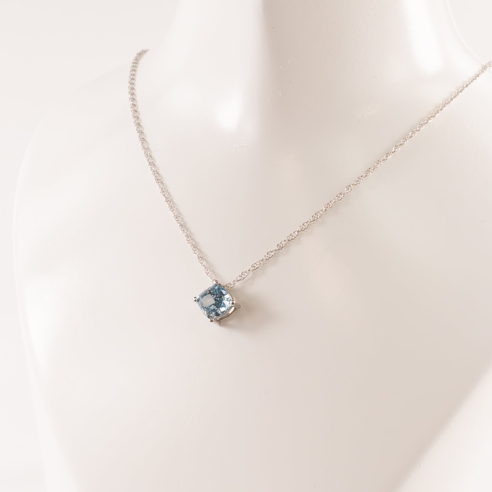 14KWG Lab Grown Cushion Blue Diamond 1.61ct Slide Pendant
