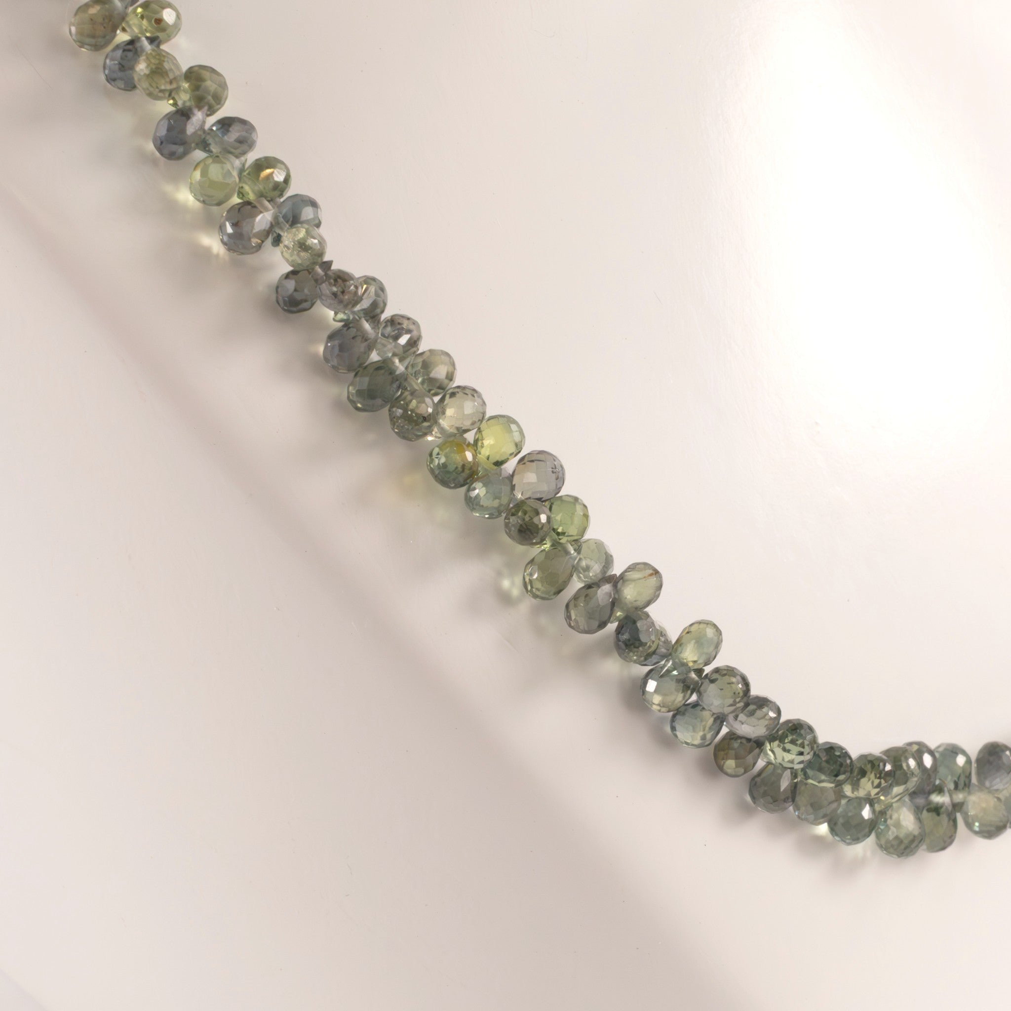 14KWG Green Sapphire Graduated Briolette Bead Necklace