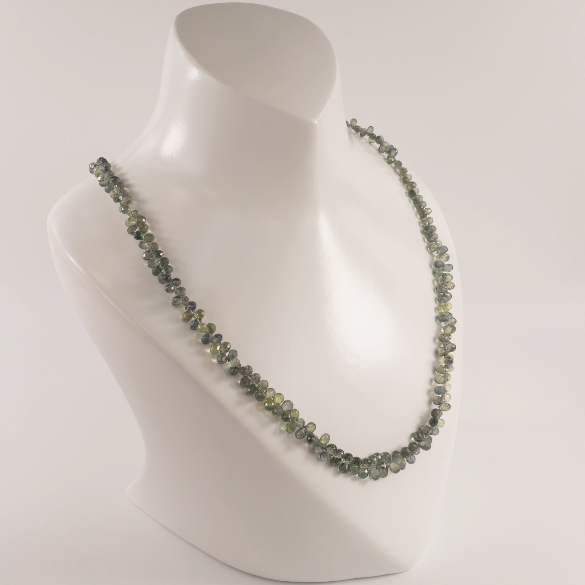 14KWG Green Sapphire Graduated Briolette Bead Necklace