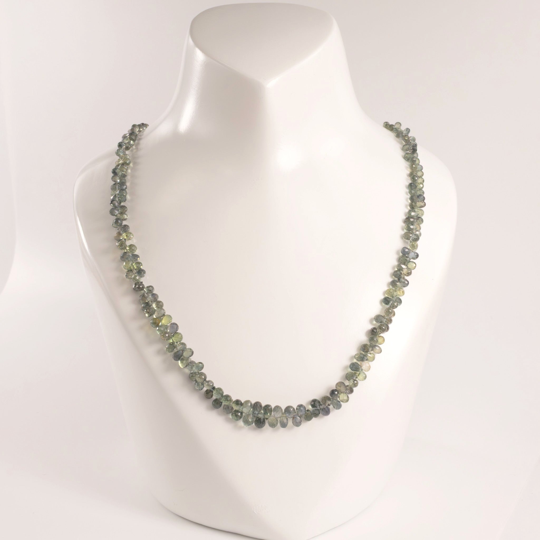 14KWG Green Sapphire Graduated Briolette Bead Necklace