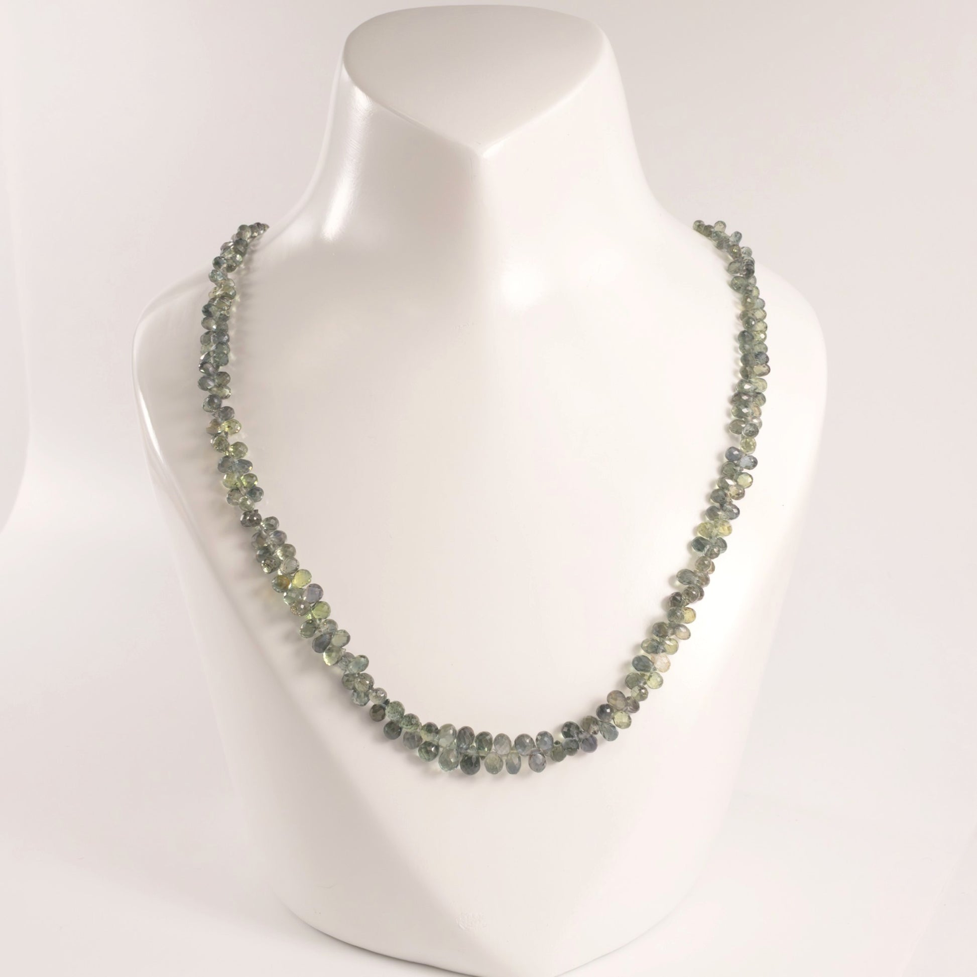 14KWG Green Sapphire Graduated Briolette Bead Necklace