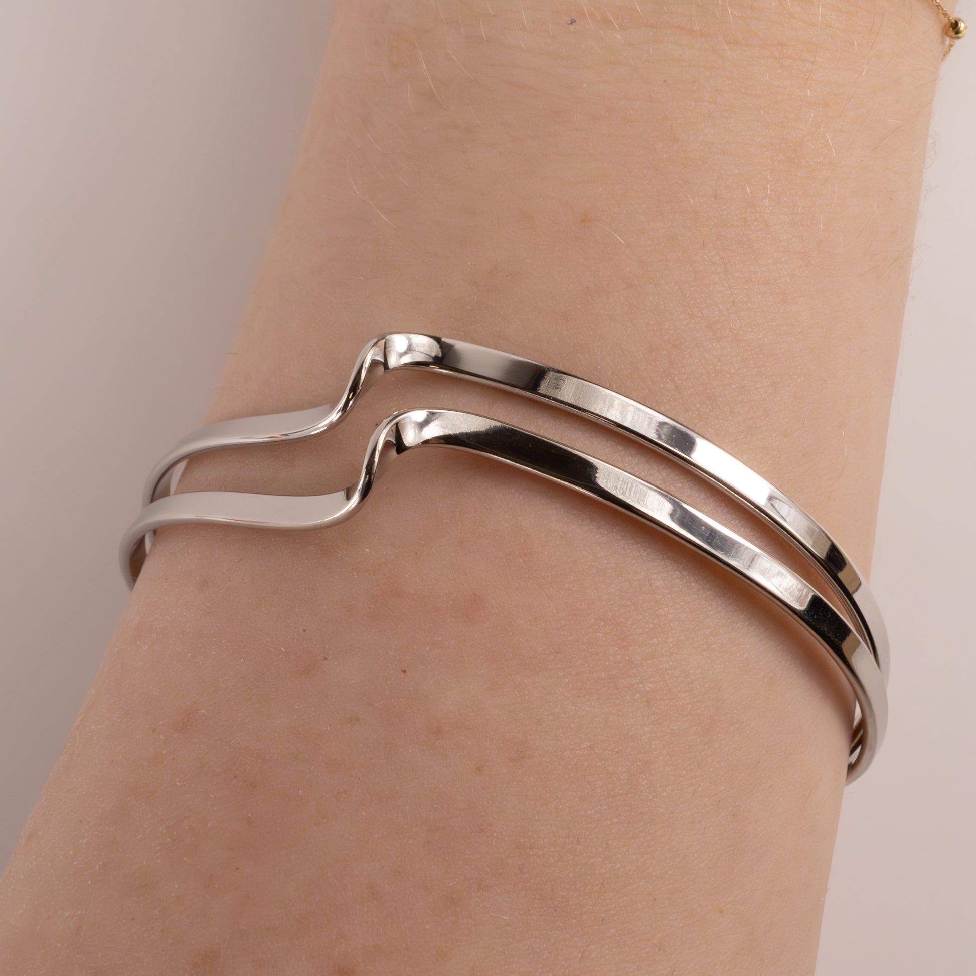Sterling Silver Two-Row Wavy Cuff Bracelet