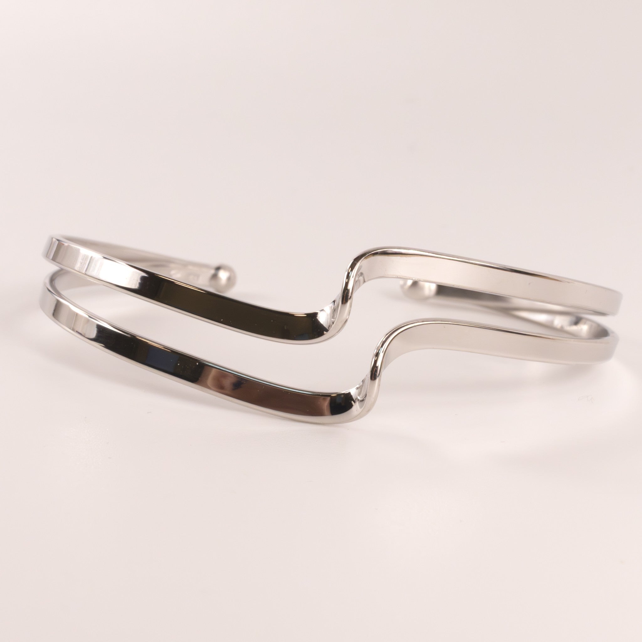 Sterling Silver Two-Row Wavy Cuff Bracelet
