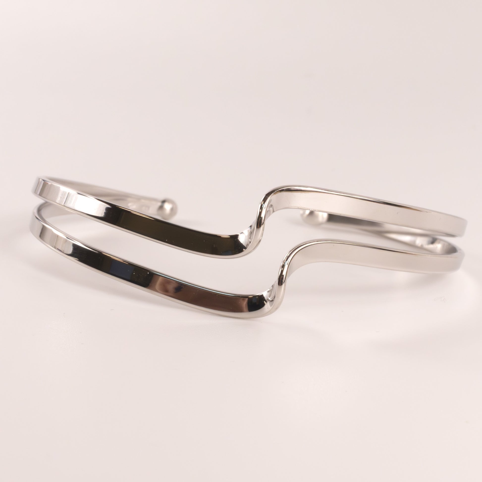 Sterling Silver Two-Row Wavy Cuff Bracelet
