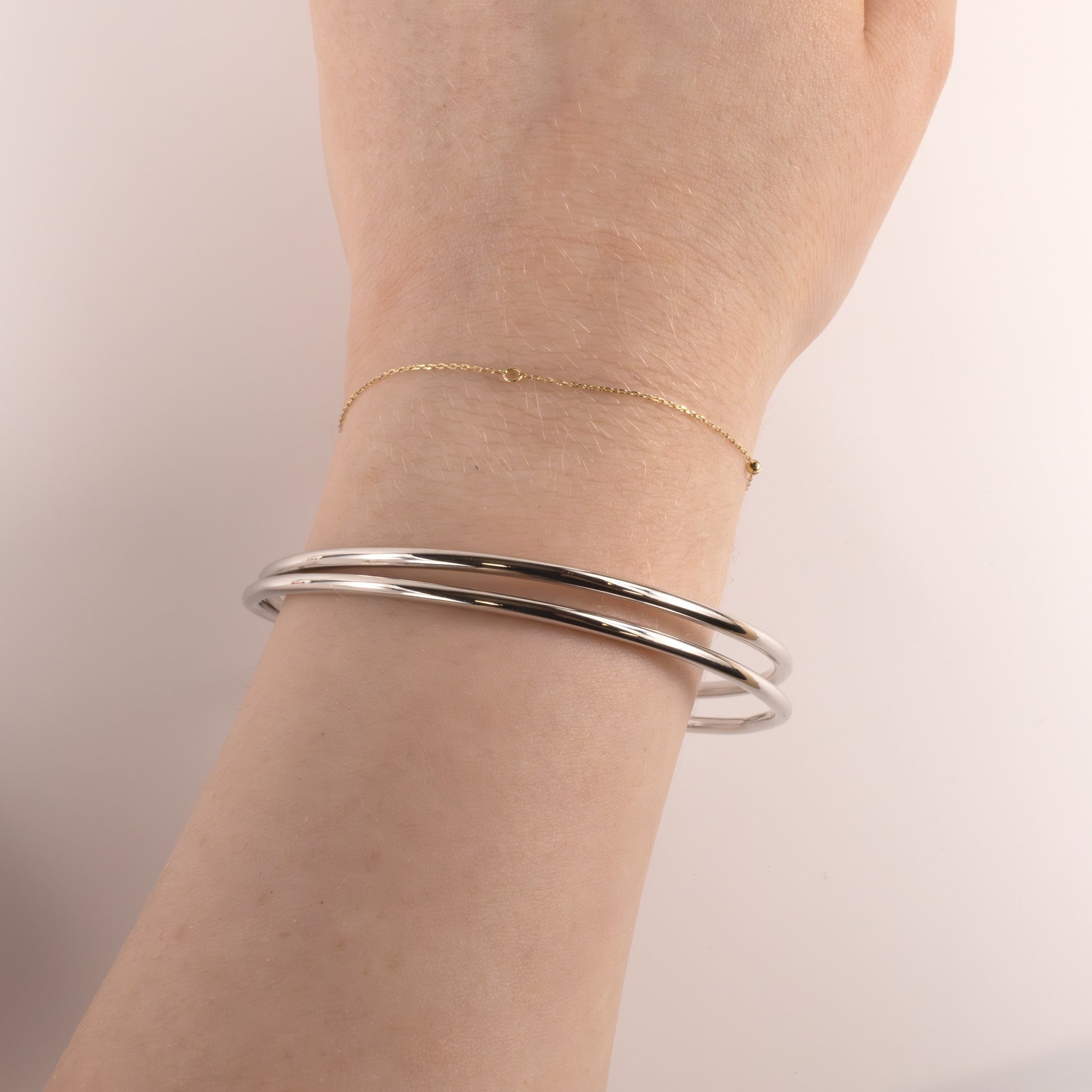 Sterling Silver Double Crossover Solid Bangle Bracelet