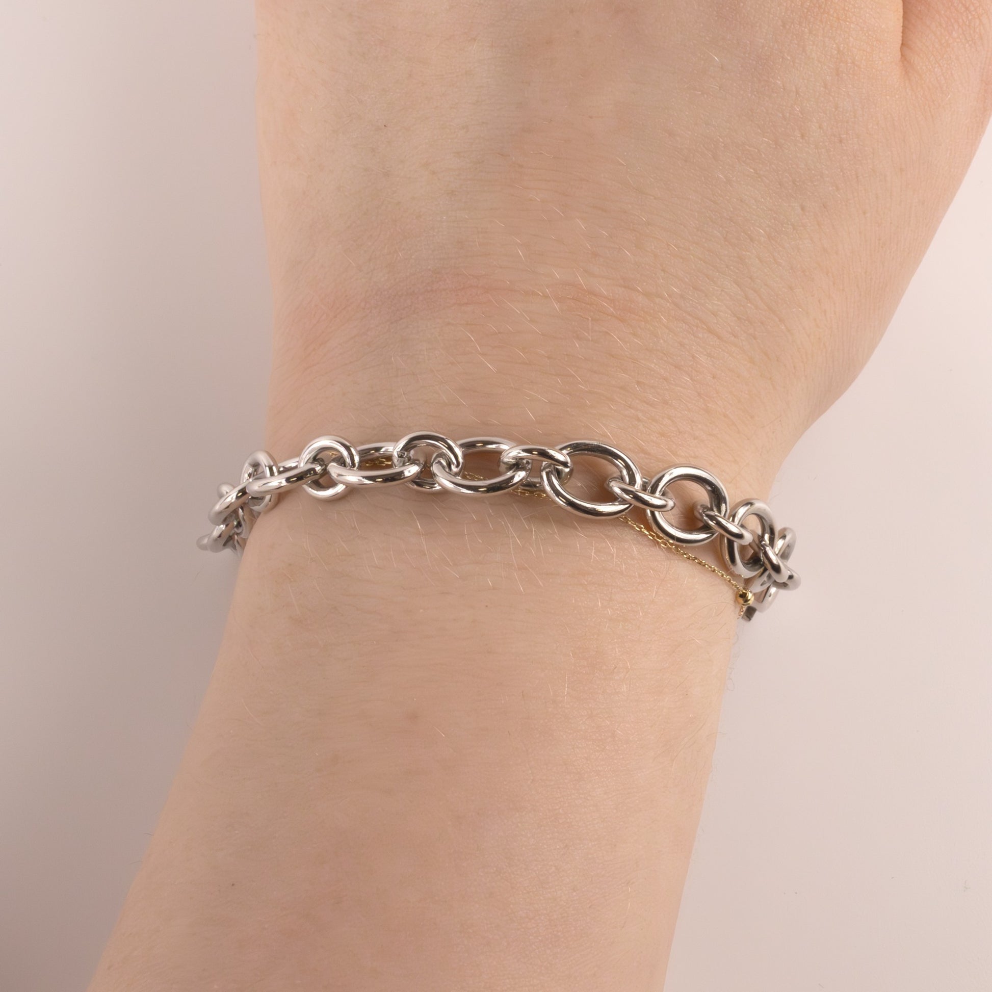 Sterling Silver Oval Cable Chain Solid Link Bracelet