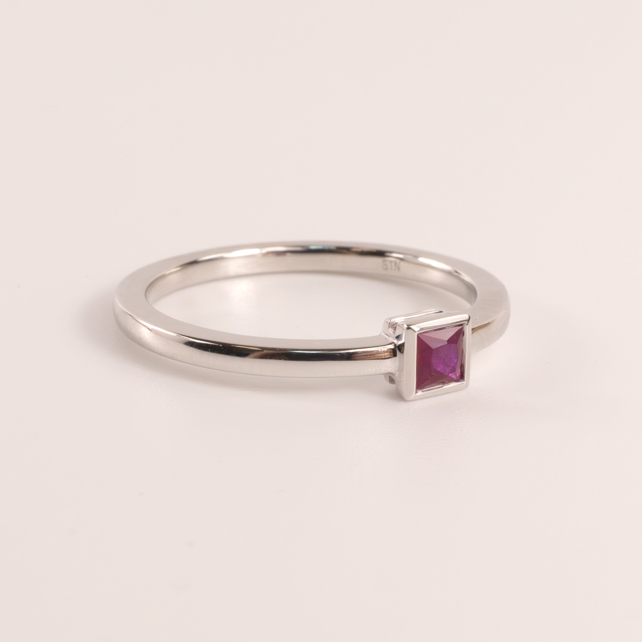 14KWG Ruby Square Bezel Set Ring