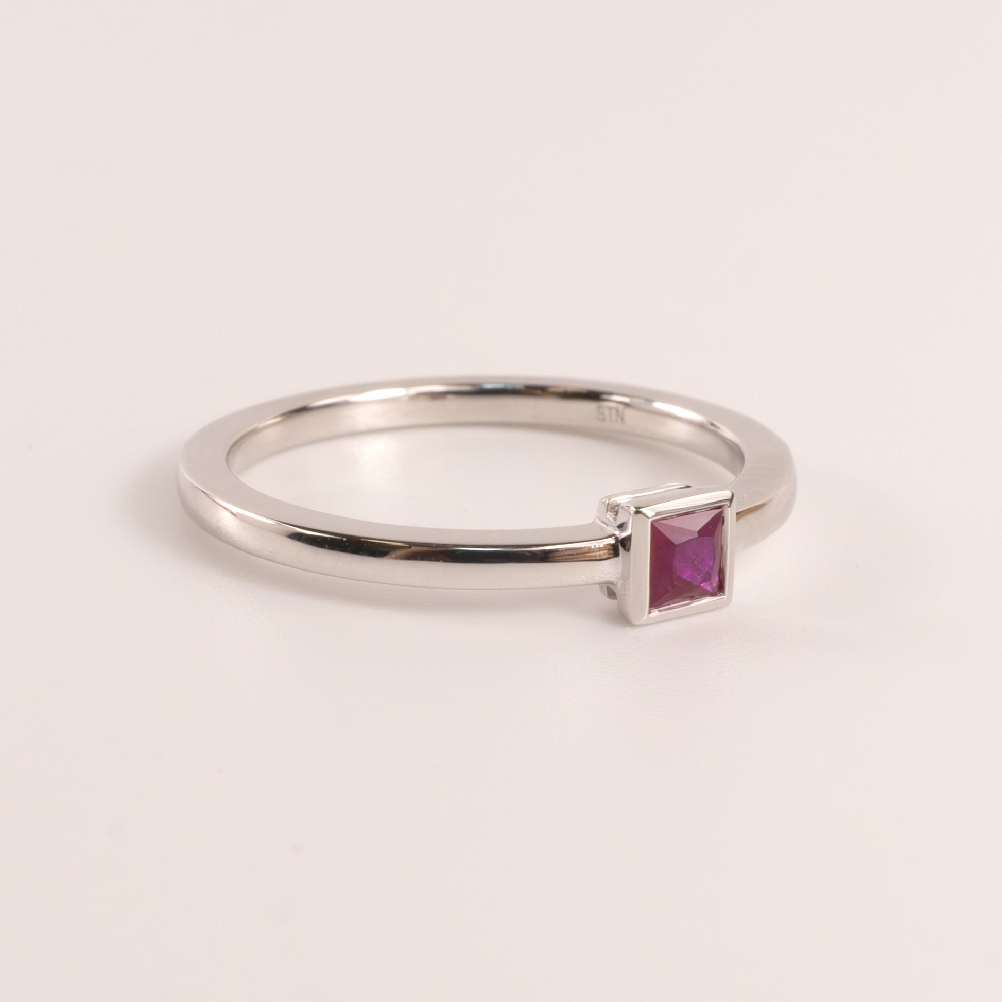14KWG Ruby Square Bezel Set Ring