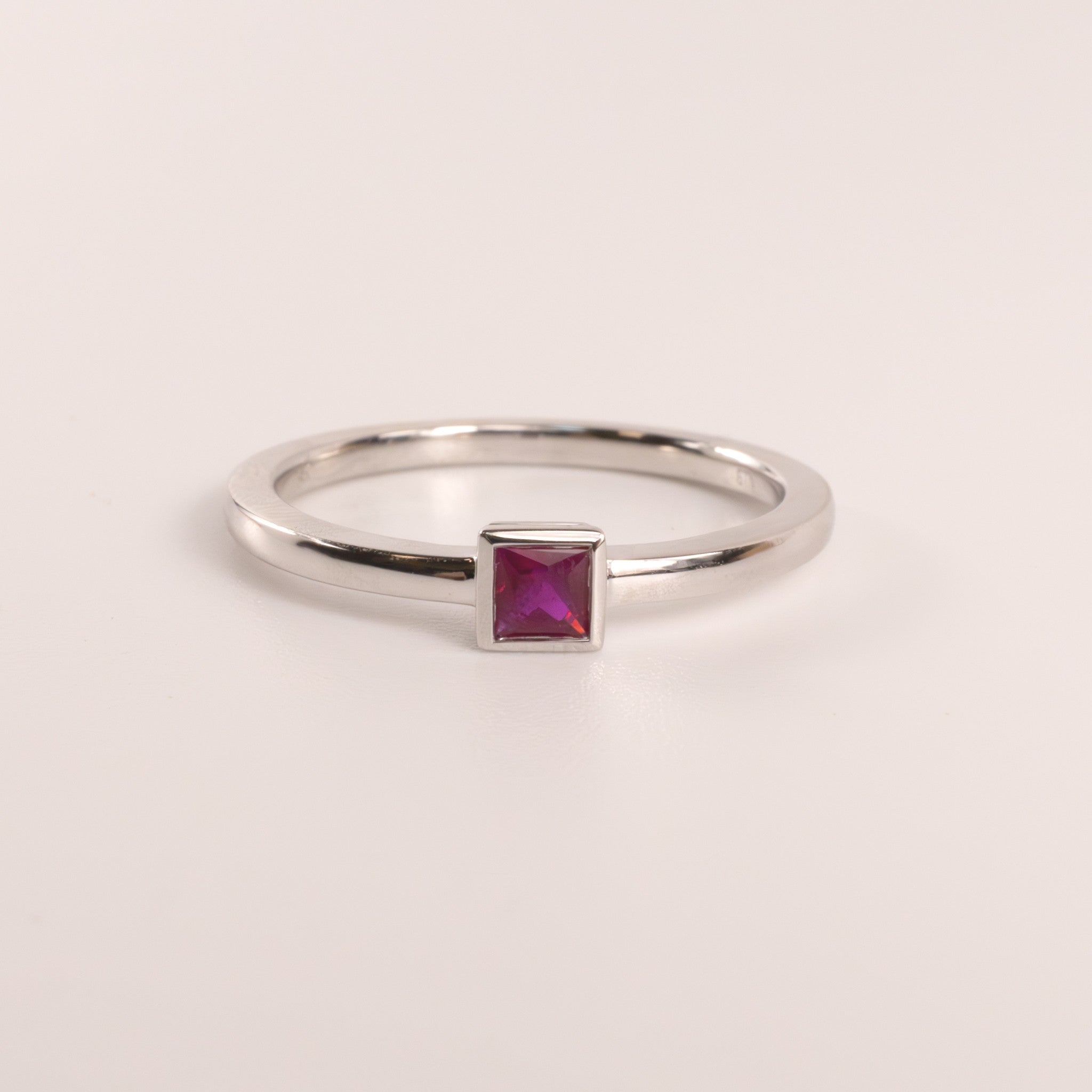 14KWG Ruby Square Bezel Set Ring