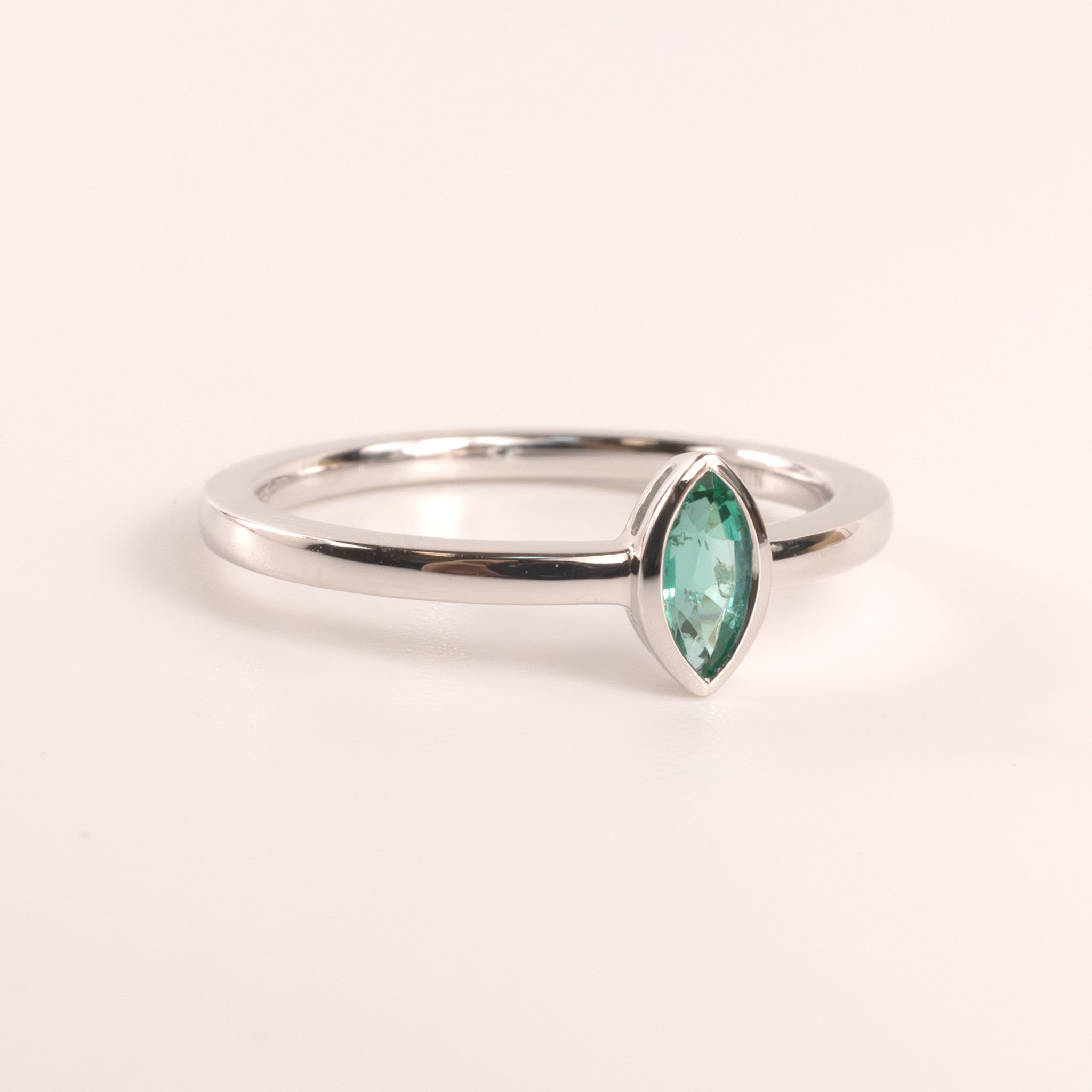 14KWG Emerald Marquise Bezel Set Ring