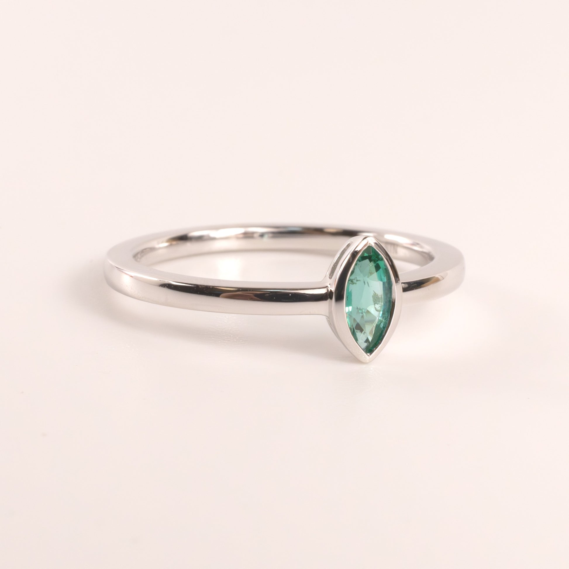 14KWG Emerald Marquise Bezel Set Ring