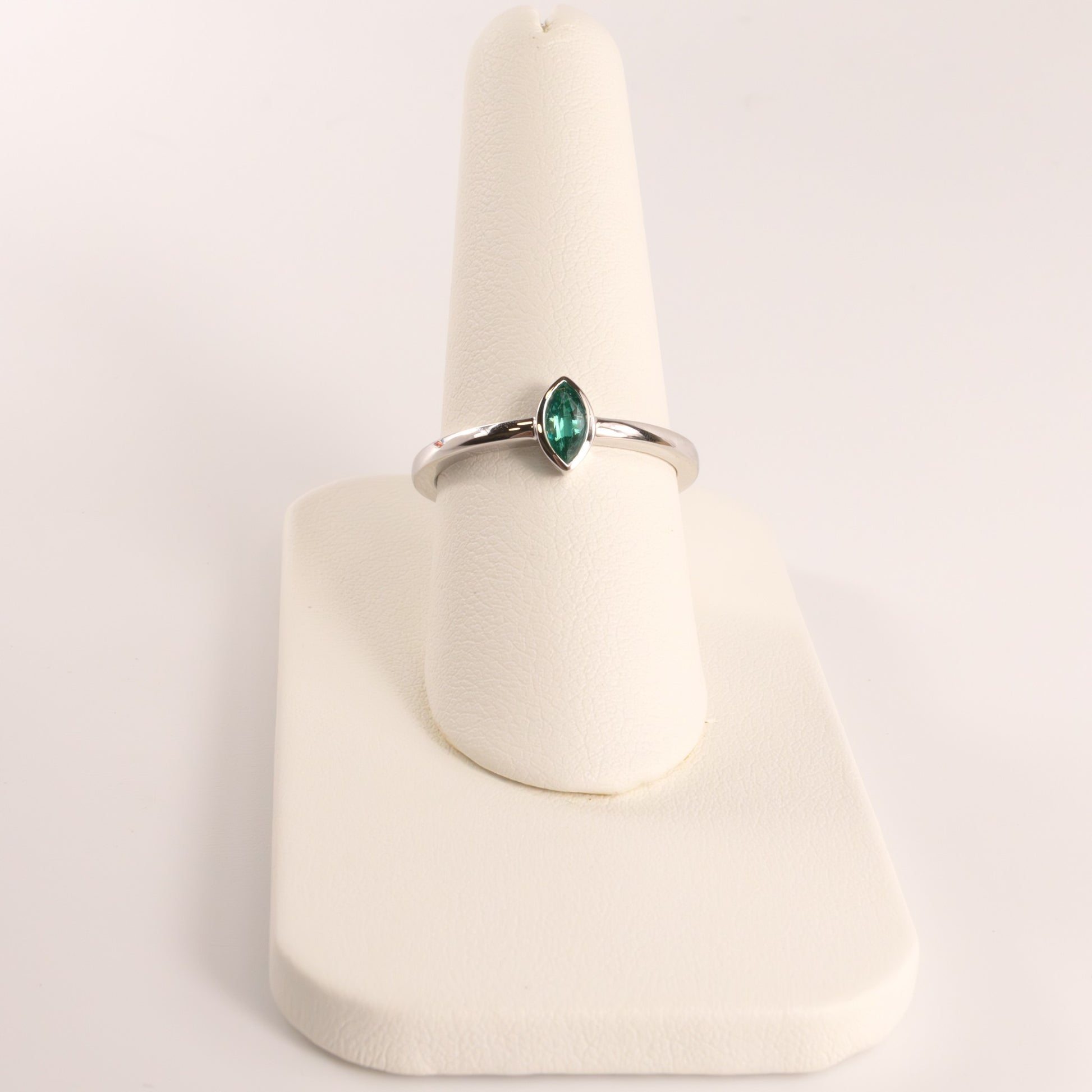 14KWG Emerald Marquise Bezel Set Ring