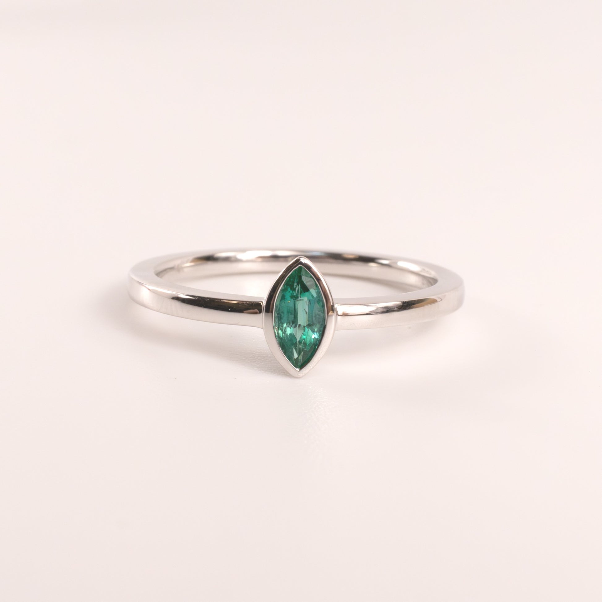 14KWG Emerald Marquise Bezel Set Ring