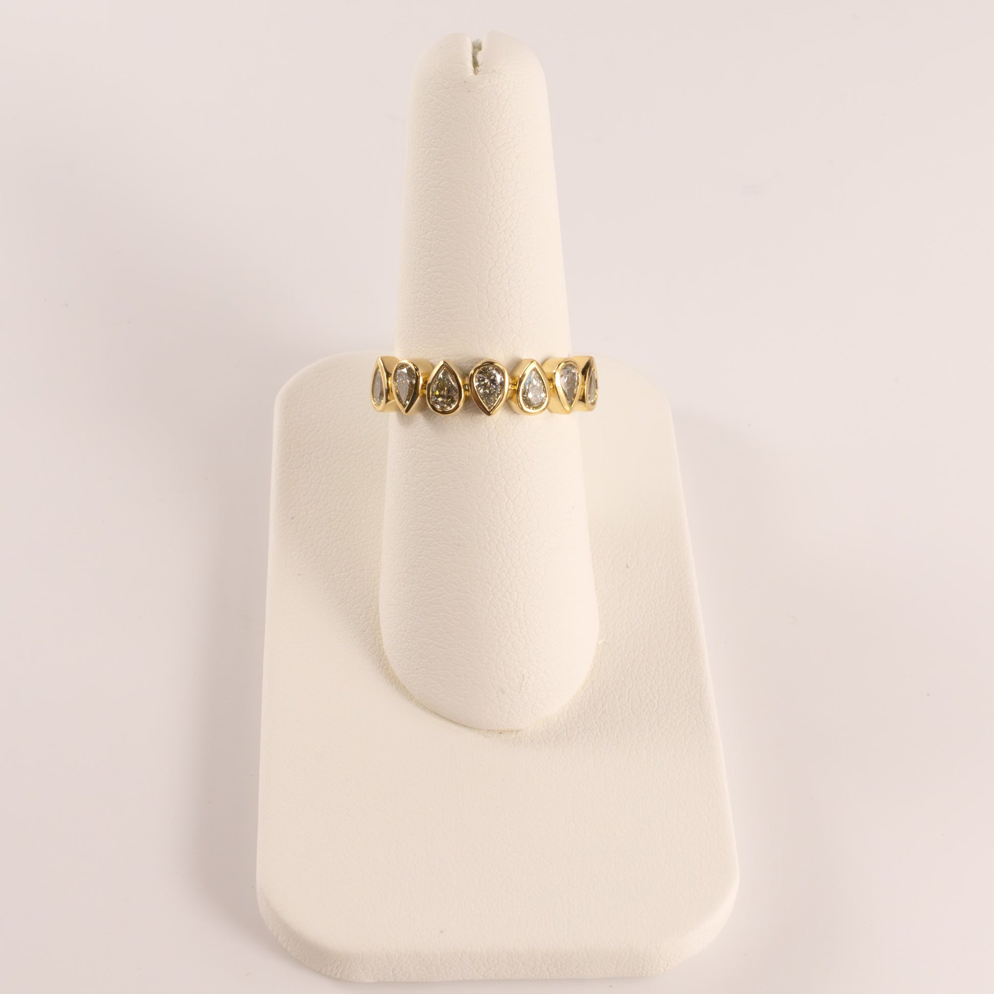 18KYG Diamond Pear Cut Bezel Set 7-Stone Ring